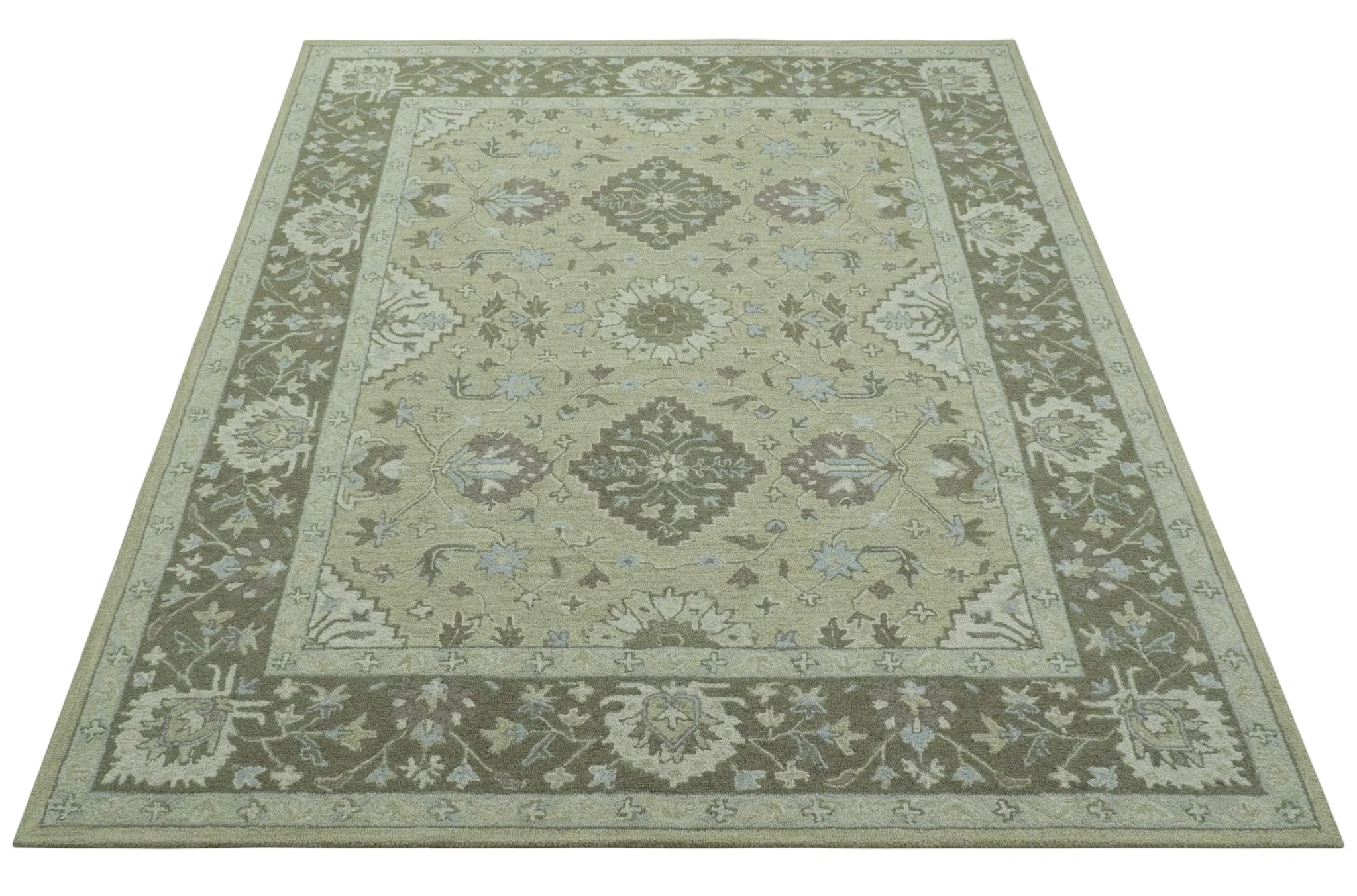Custom Made Traditional Oriental Design Earthy Beige Hand-Tufted Wool Area Rug - Image 12