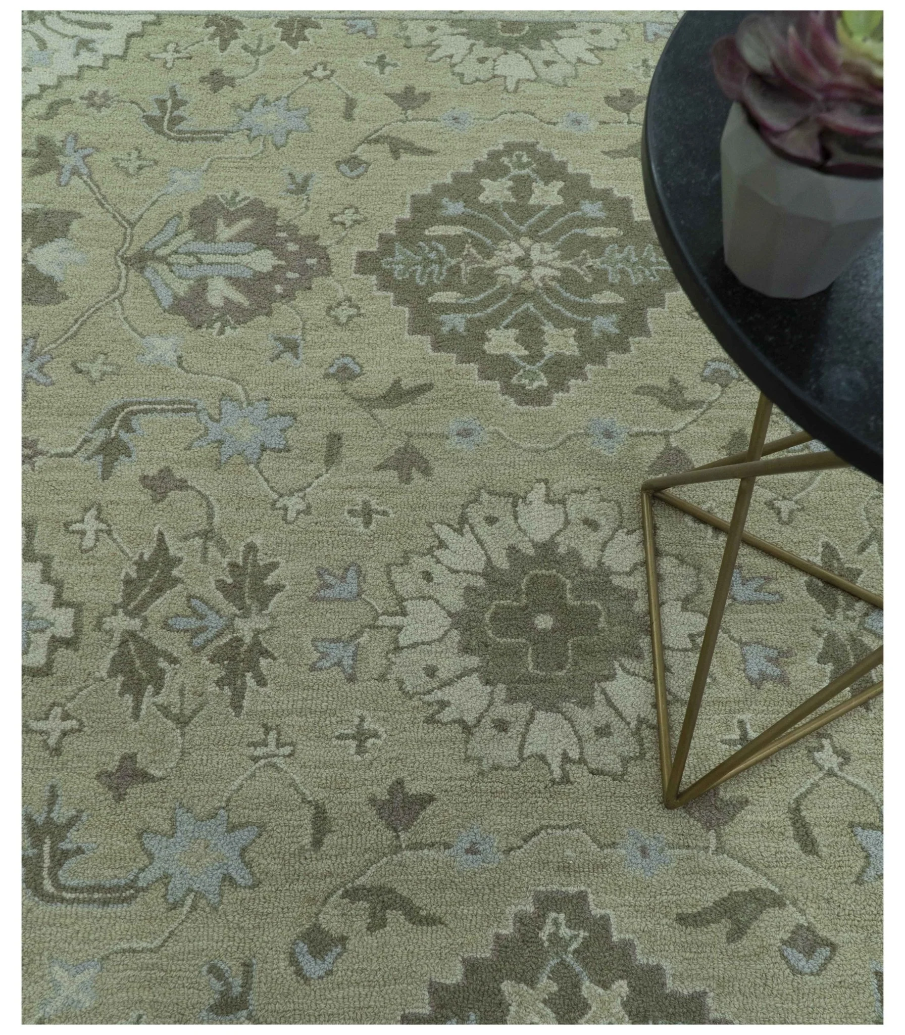Custom Made Traditional Oriental Design Earthy Beige Hand-Tufted Wool Area Rug - Image 3