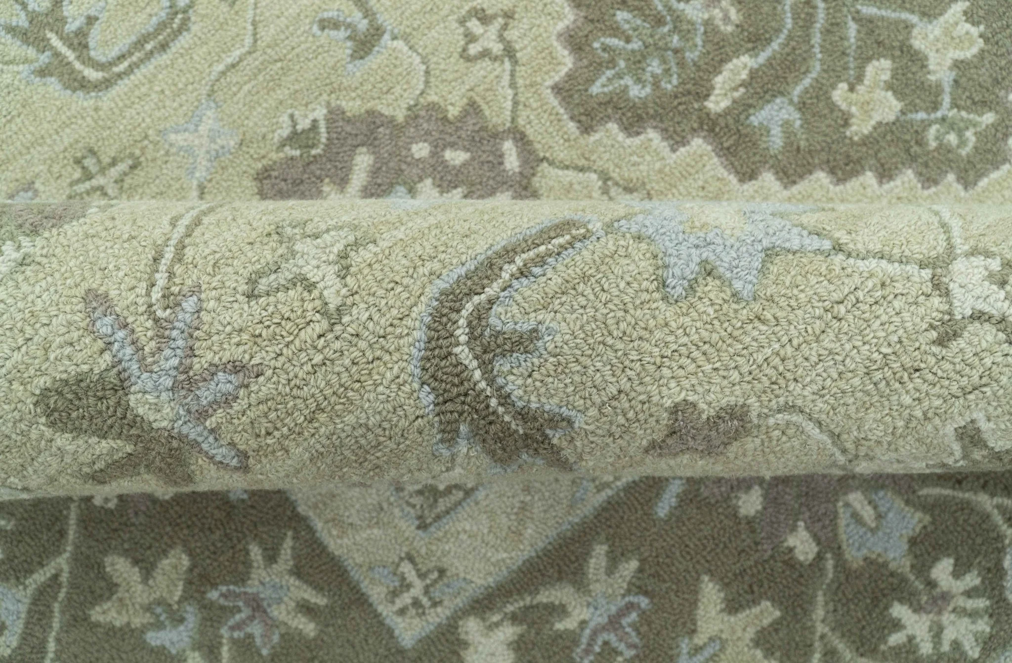 Custom Made Traditional Oriental Design Earthy Beige Hand-Tufted Wool Area Rug - Image 5