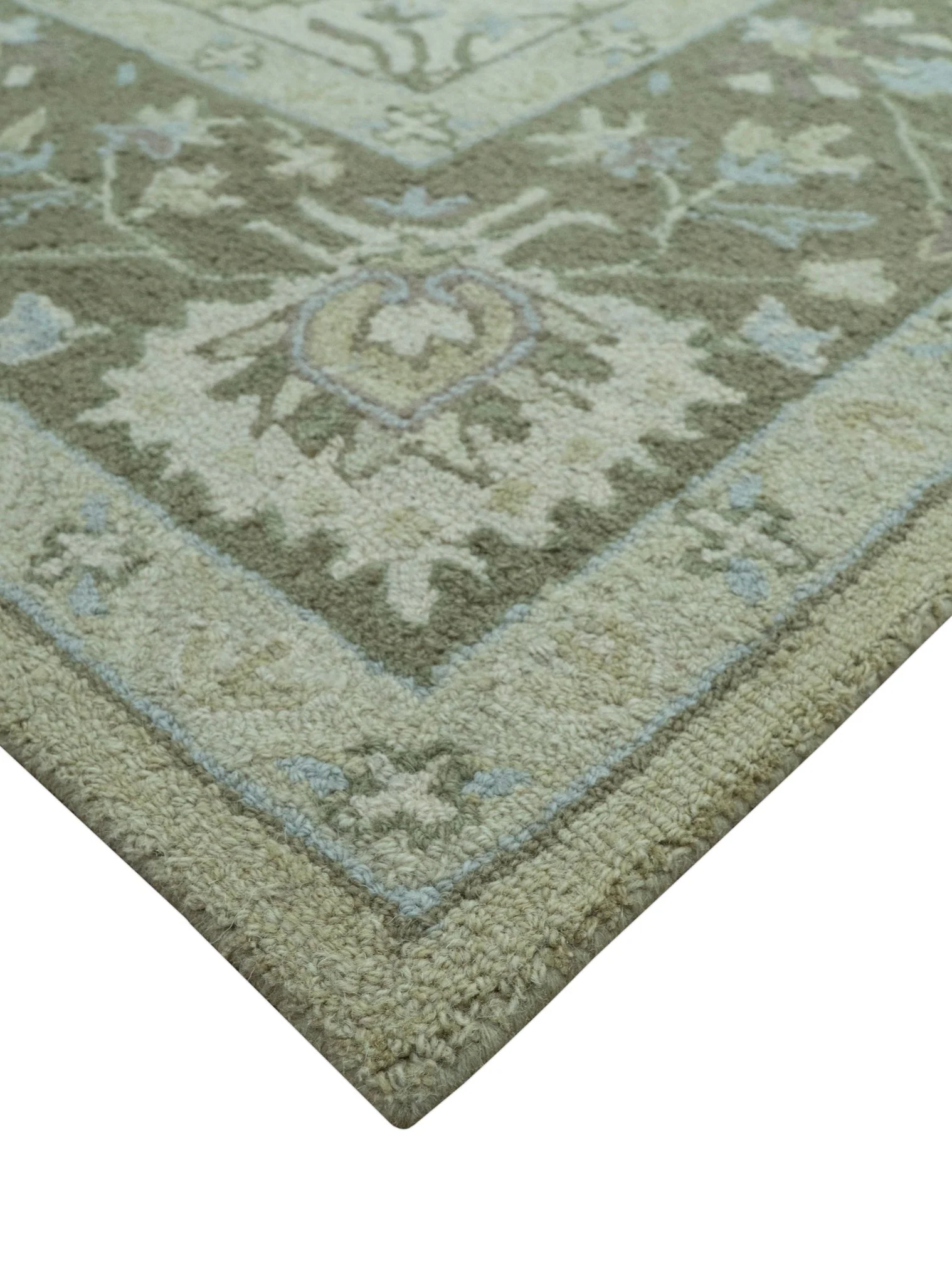 Custom Made Traditional Oriental Design Earthy Beige Hand-Tufted Wool Area Rug - Image 8