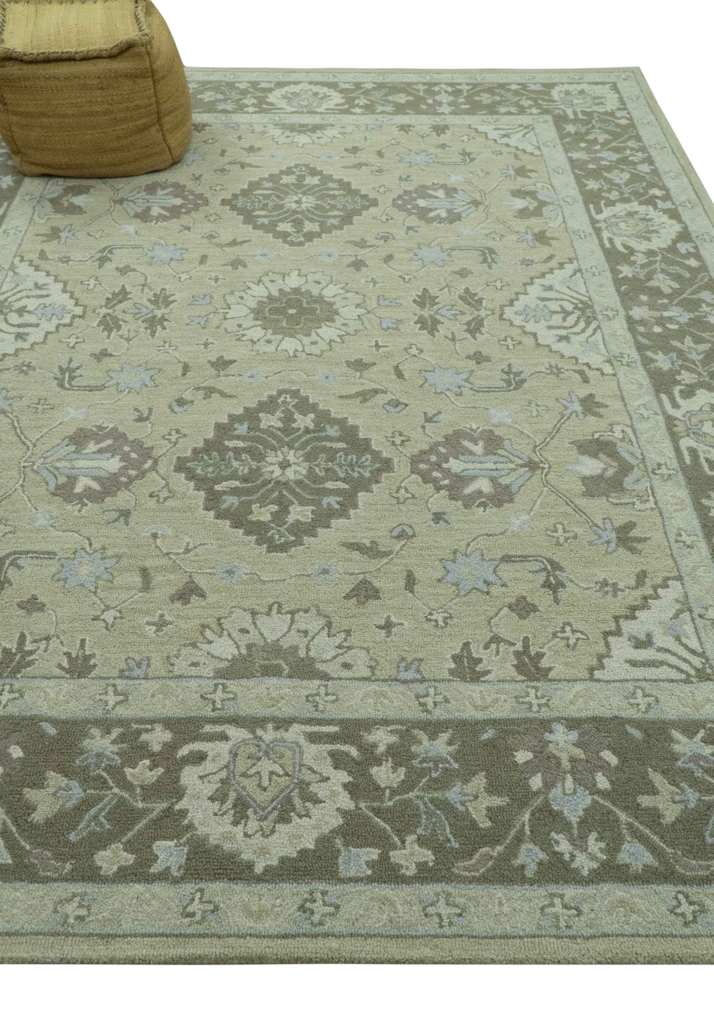 Custom Made Traditional Oriental Design Earthy Beige Hand-Tufted Wool Area Rug - Image 9