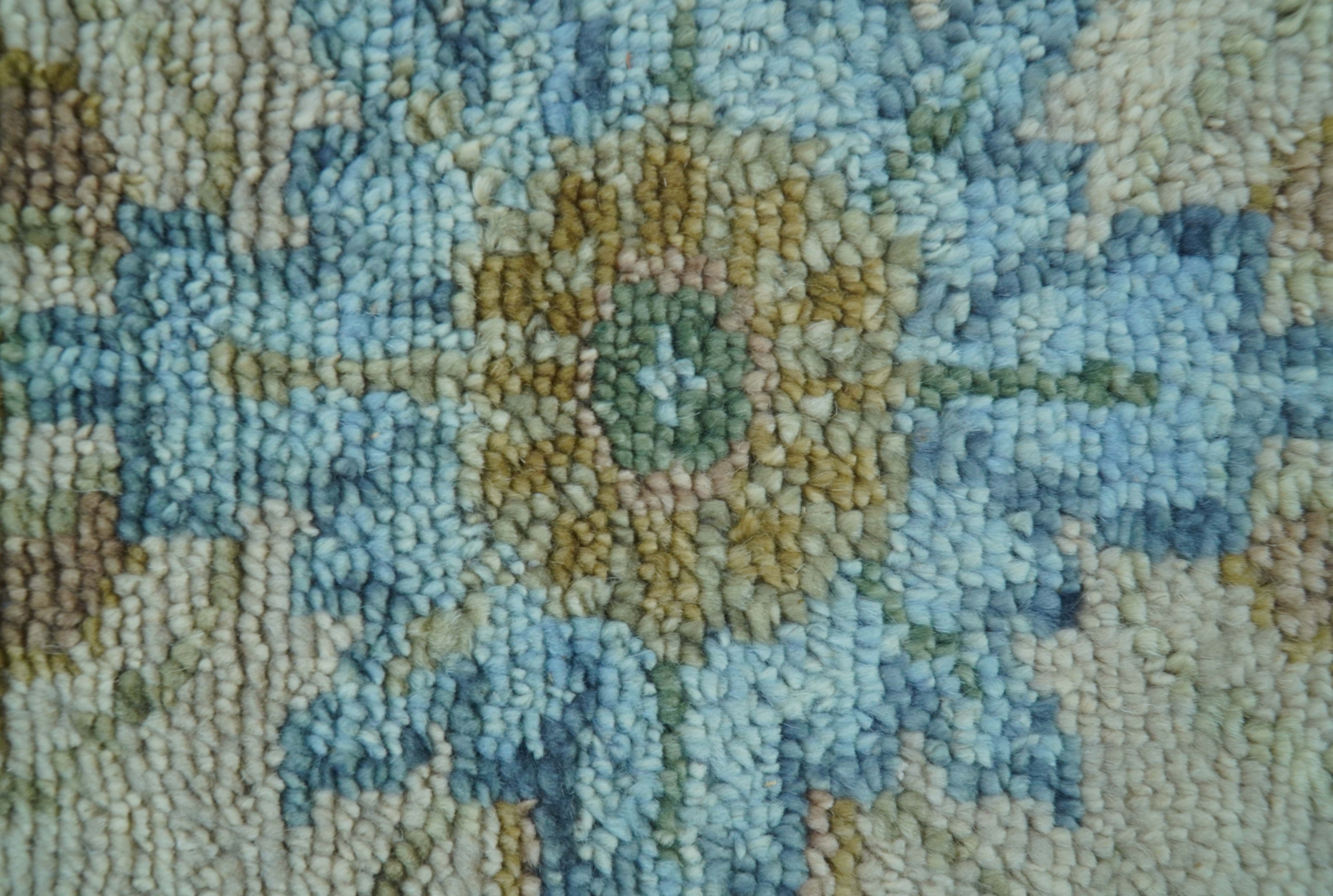 Custom Made Traditional Oriental Design Ivory And Blue Hand knotted Wool Area Rug - Image 8