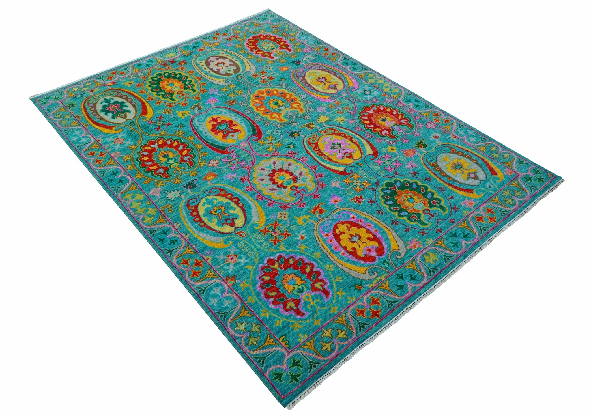 Custom Made Traditional Oriental Design Teal Hand Knotted Wool Area Rug - Image 10