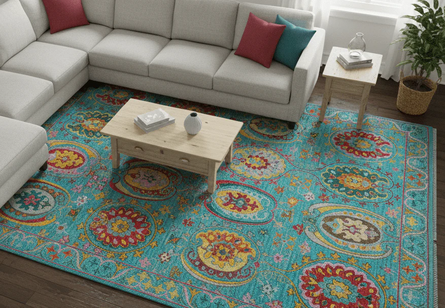 Custom Made Traditional Oriental Design Teal Hand Knotted Wool Area Rug - Image 2