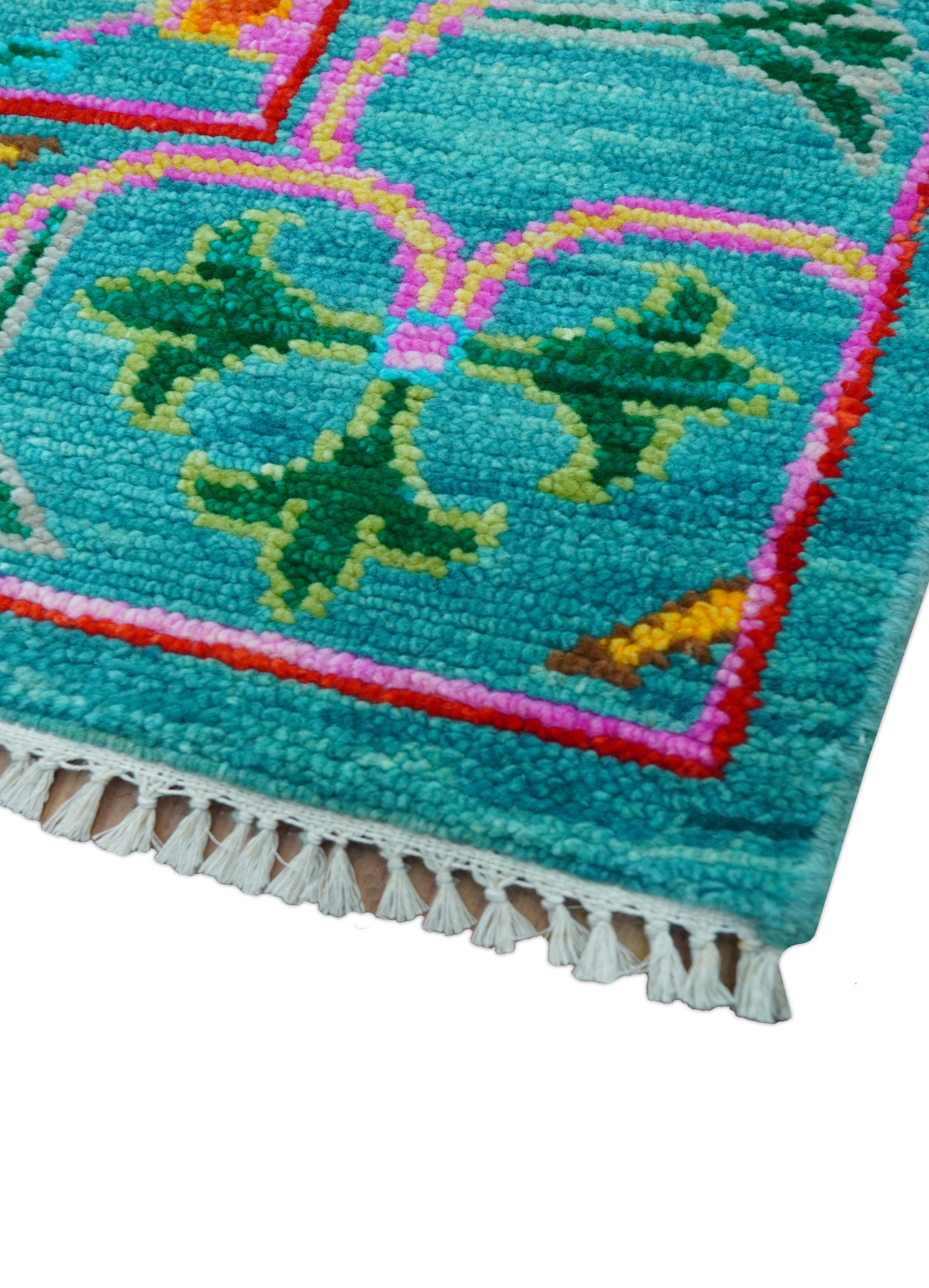 Custom Made Traditional Oriental Design Teal Hand Knotted Wool Area Rug - Image 4