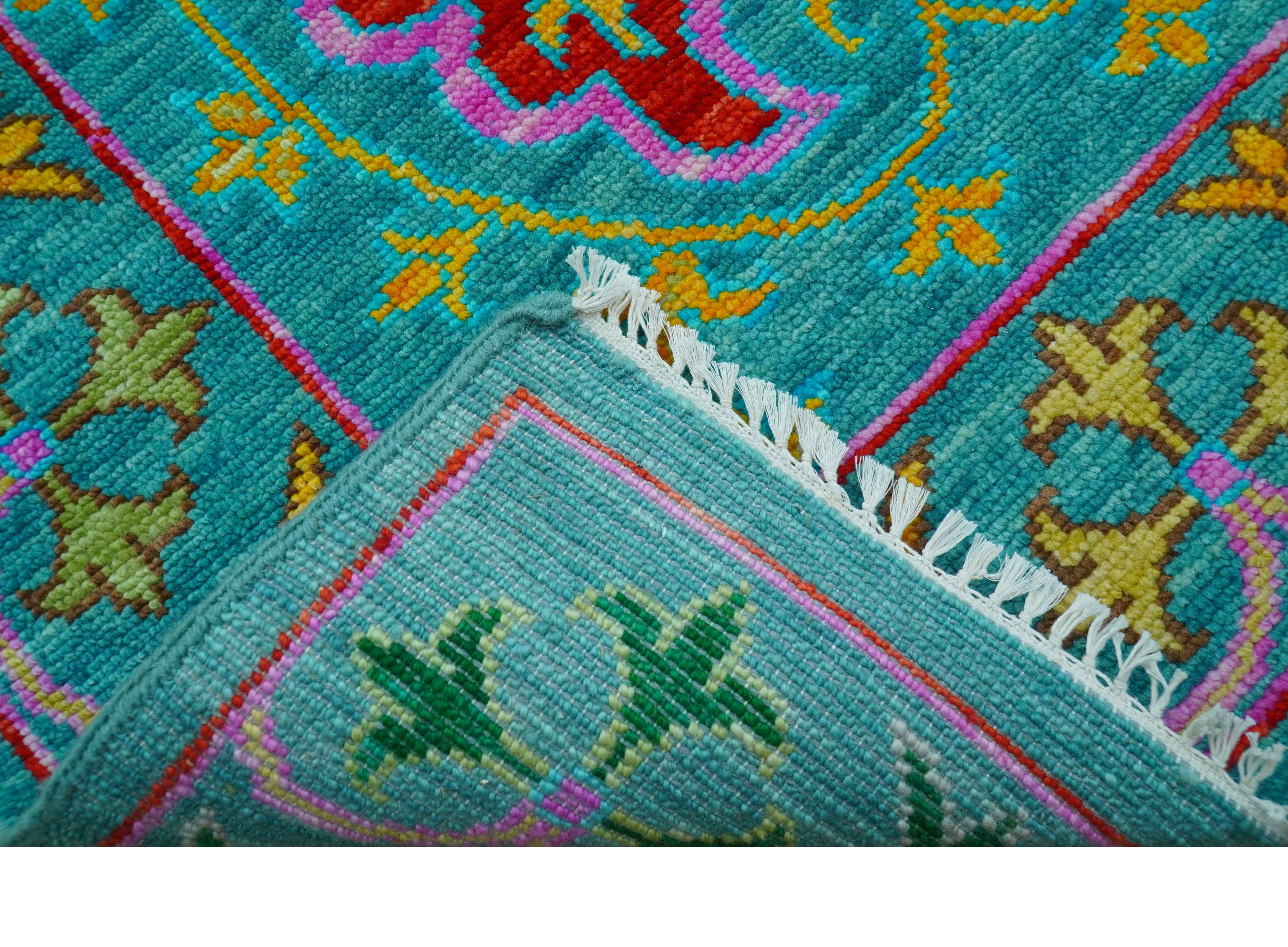 Custom Made Traditional Oriental Design Teal Hand Knotted Wool Area Rug - Image 5