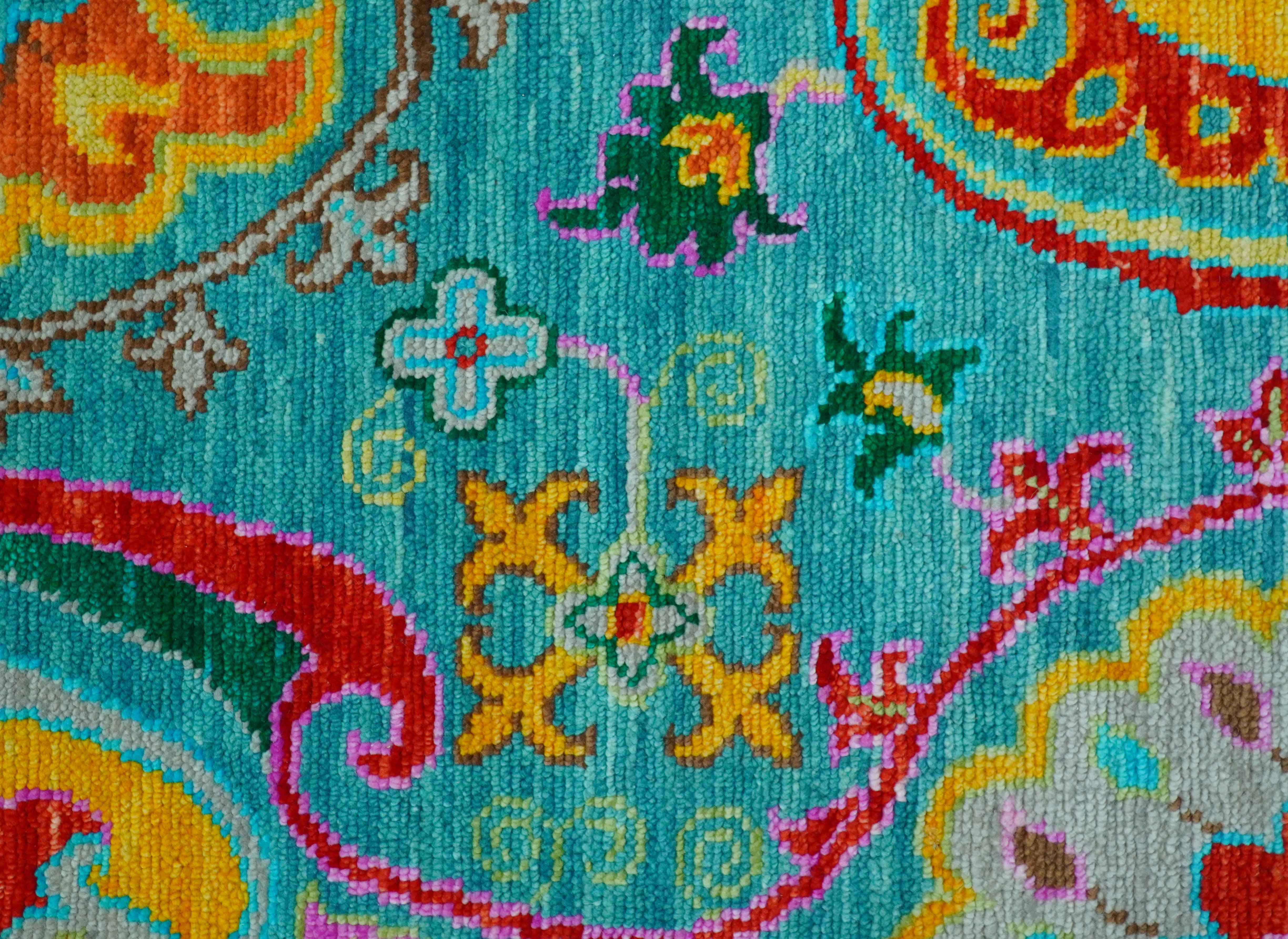 Custom Made Traditional Oriental Design Teal Hand Knotted Wool Area Rug - Image 7