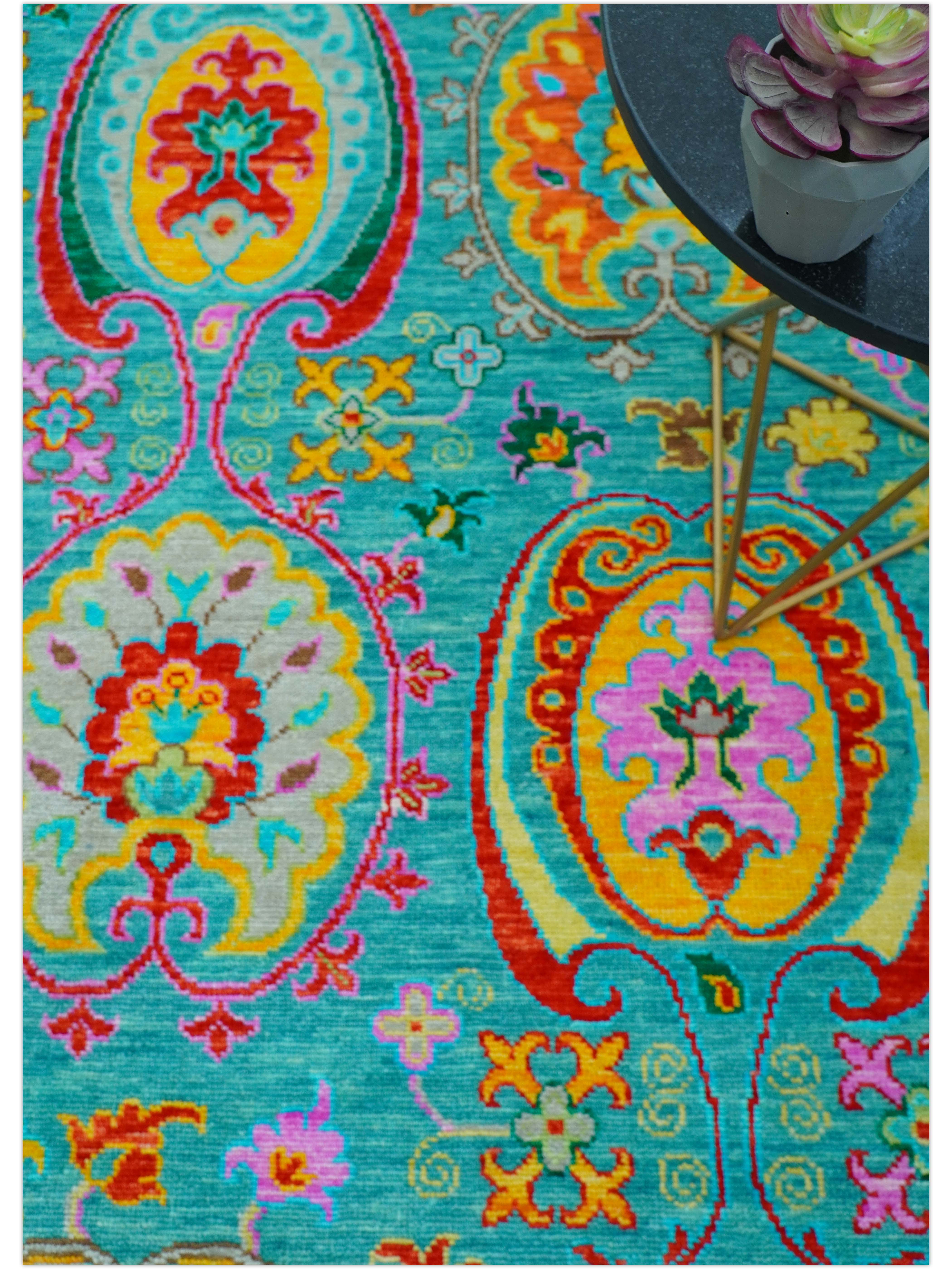 Custom Made Traditional Oriental Design Teal Hand Knotted Wool Area Rug - Image 8
