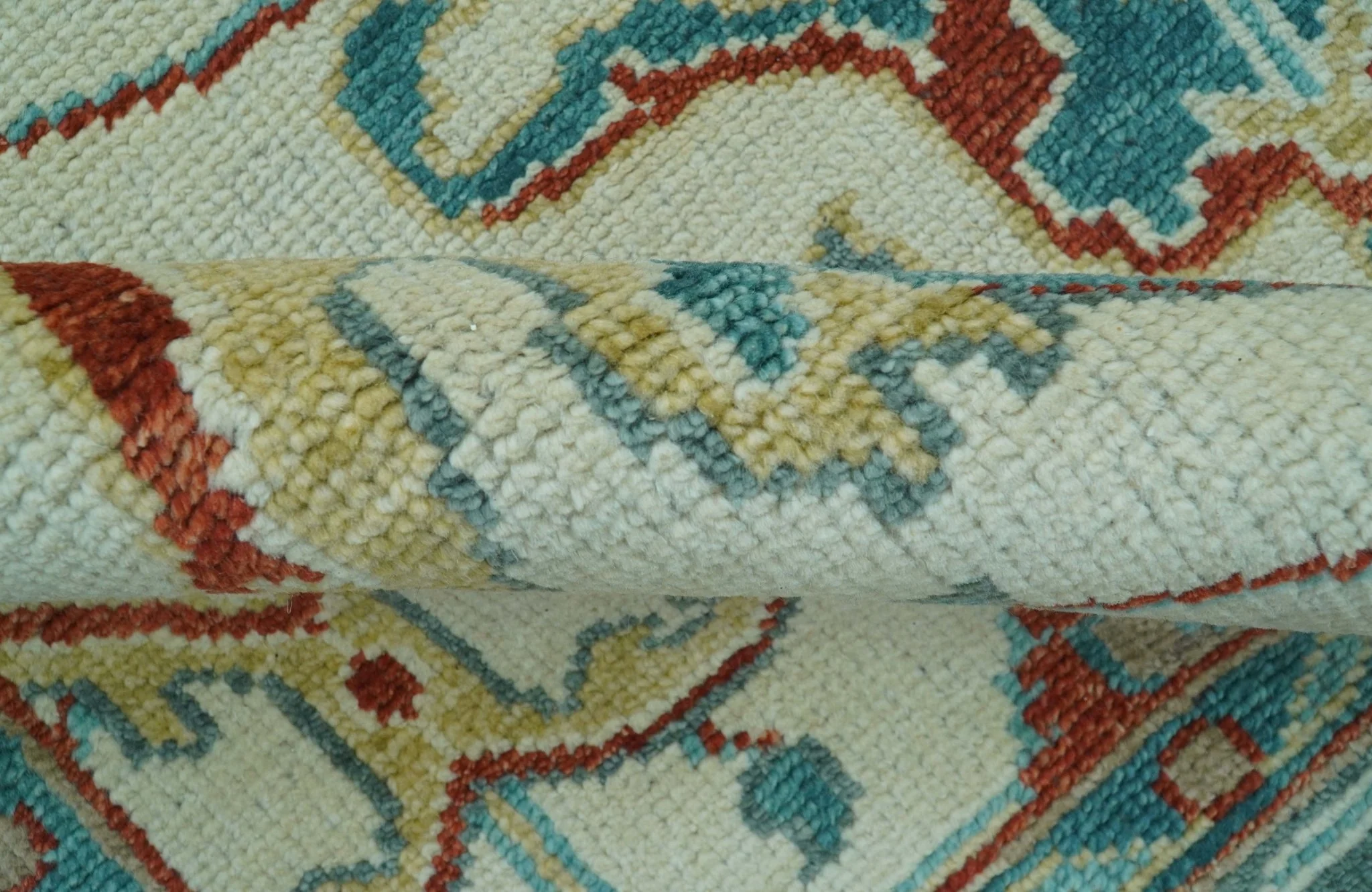 Custom Made Traditional Oriental Oushak Ivory And Blue Hand Knotted Wool Rug - Image 10