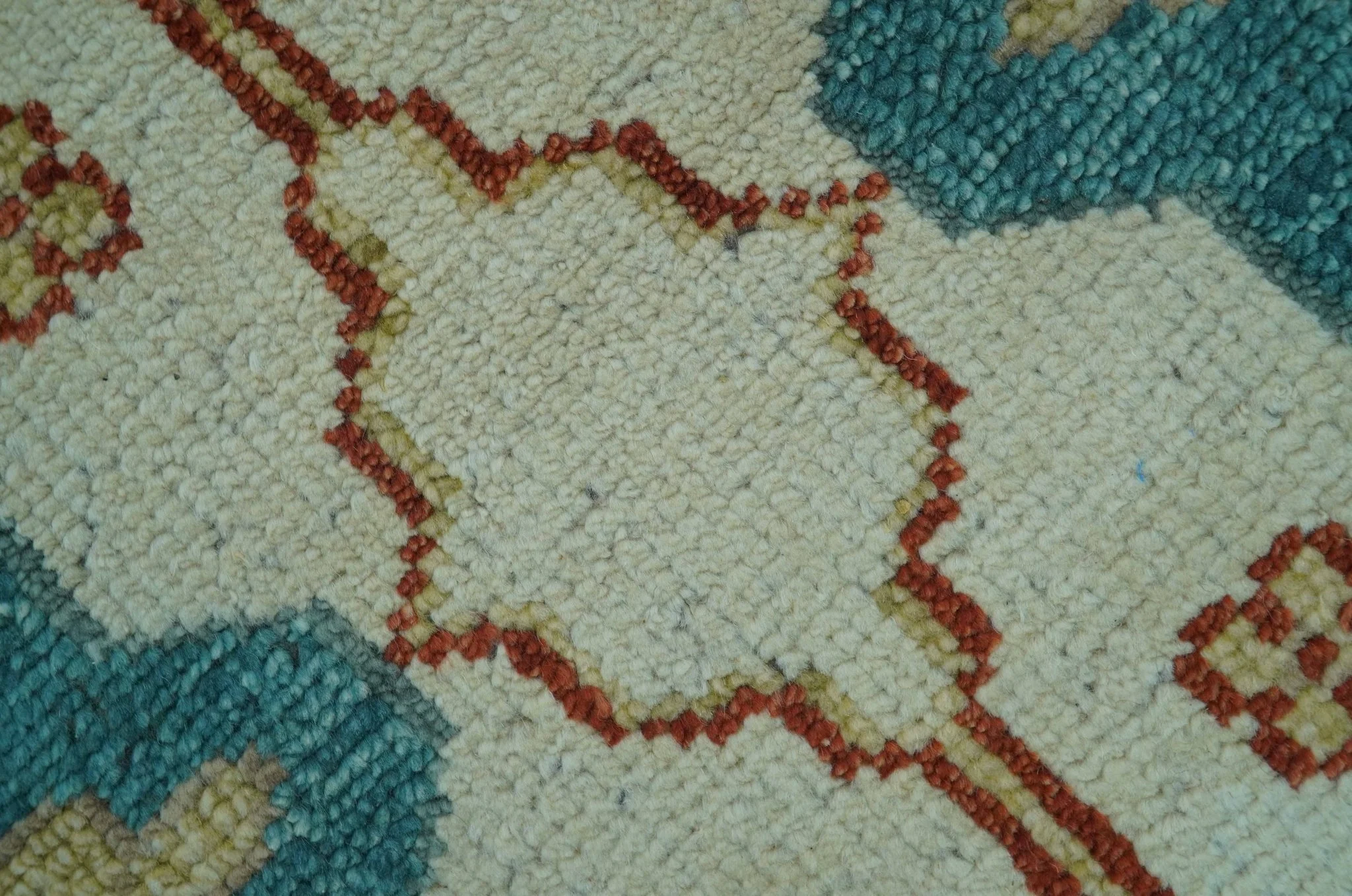 Custom Made Traditional Oriental Oushak Ivory And Blue Hand Knotted Wool Rug - Image 9