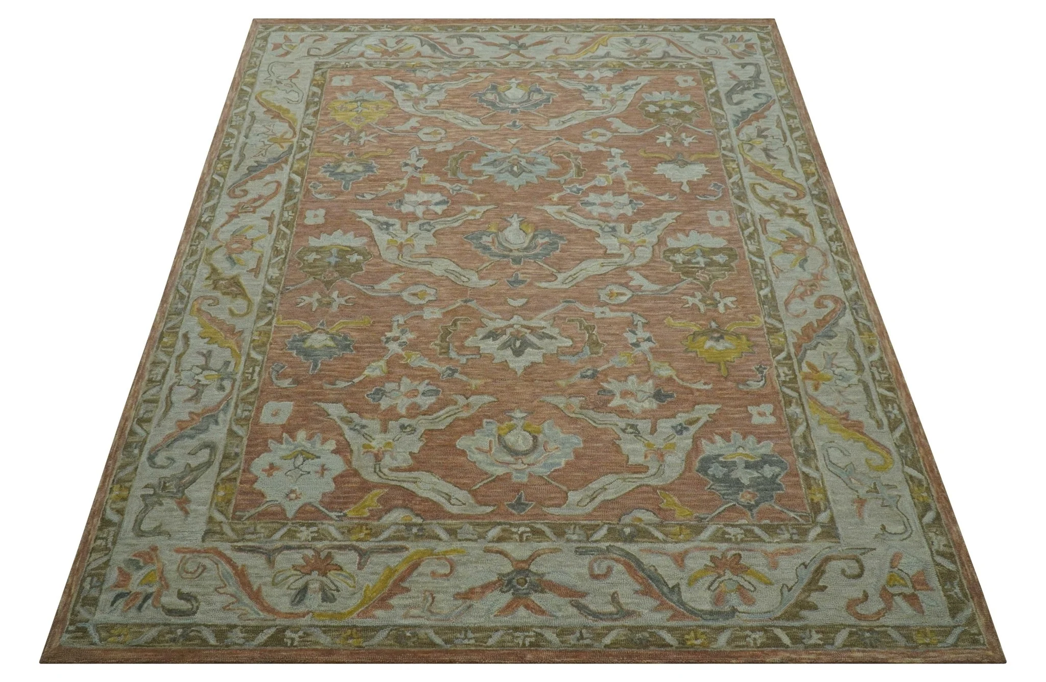 Custom Made Traditional Oriental Rust And Ivory Hand Tufted Wool Area Rug - Image 10