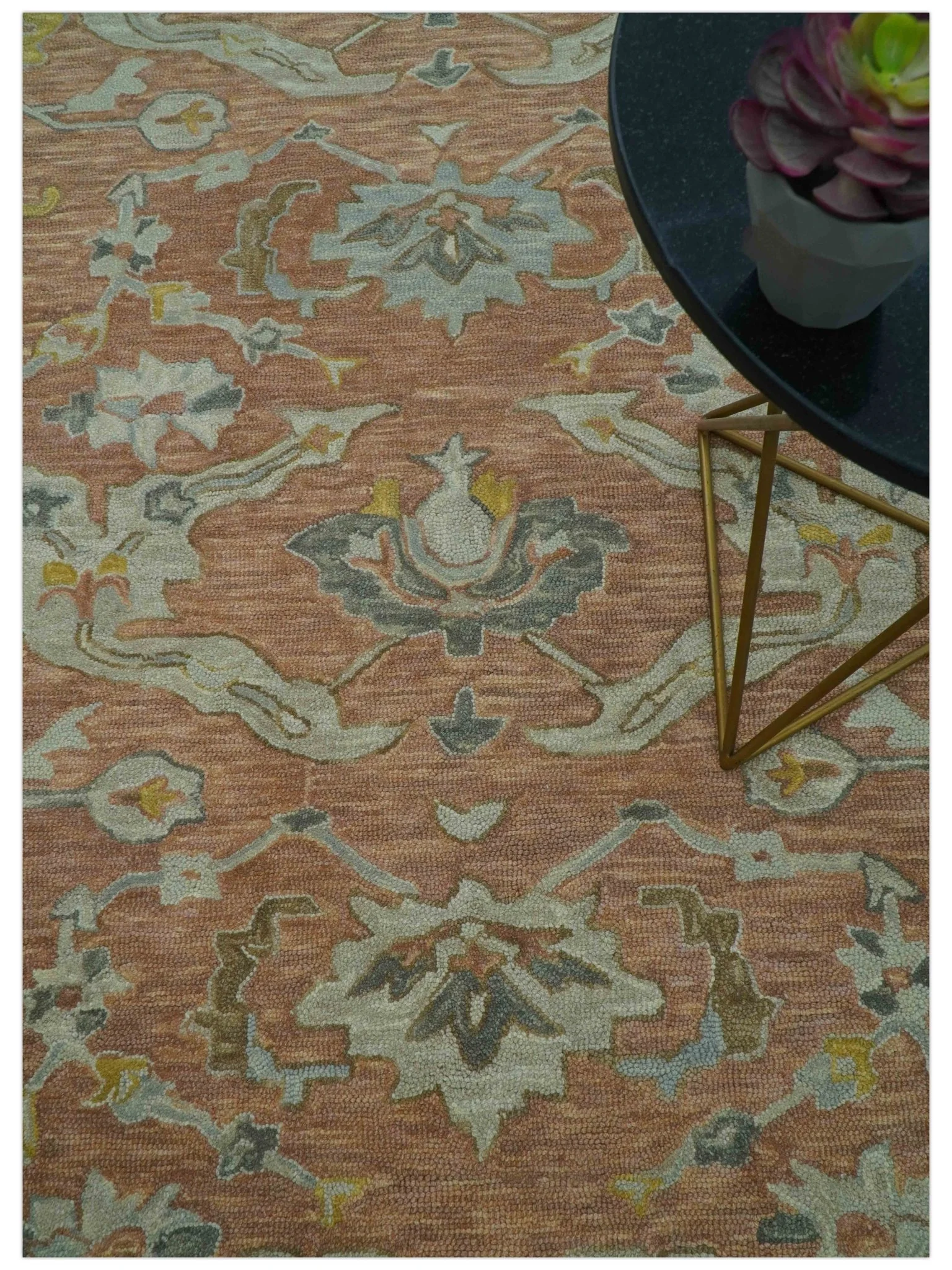 Custom Made Traditional Oriental Rust And Ivory Hand Tufted Wool Area Rug - Image 3
