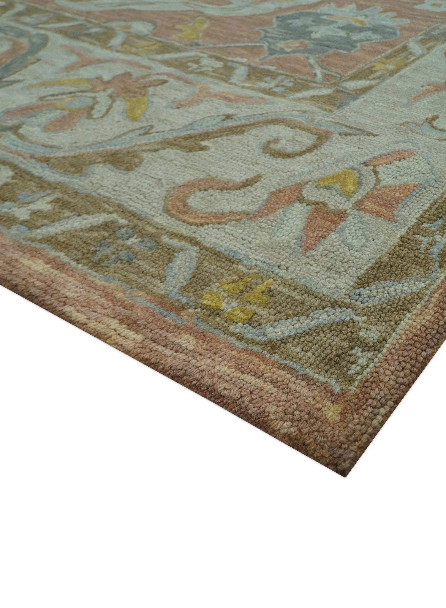 Custom Made Traditional Oriental Rust And Ivory Hand Tufted Wool Area Rug - Image 6