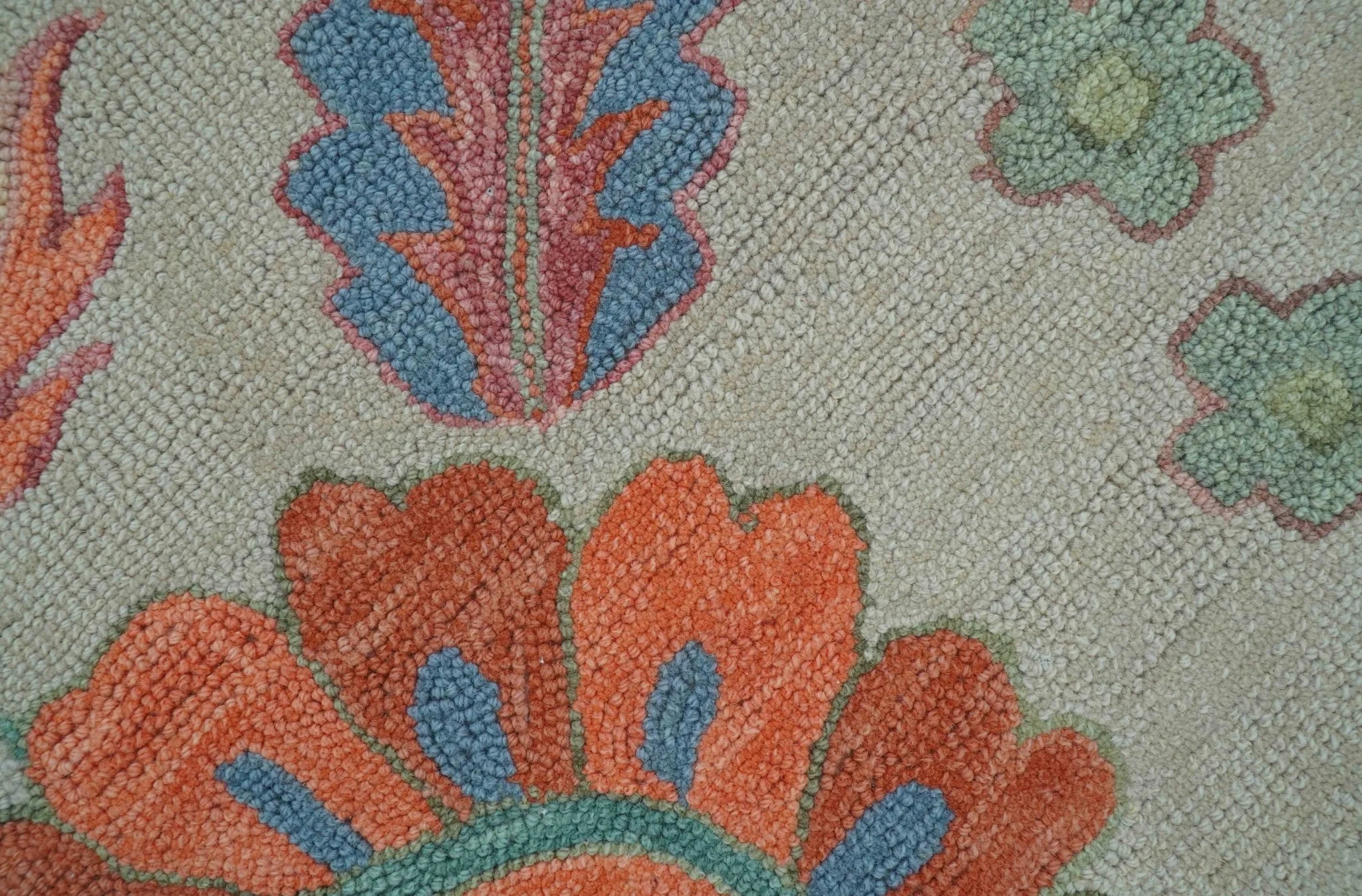 Custom Made Oriental Uzbek Design Floral Beige Hand Tufted Wool Area Rug - Image 4