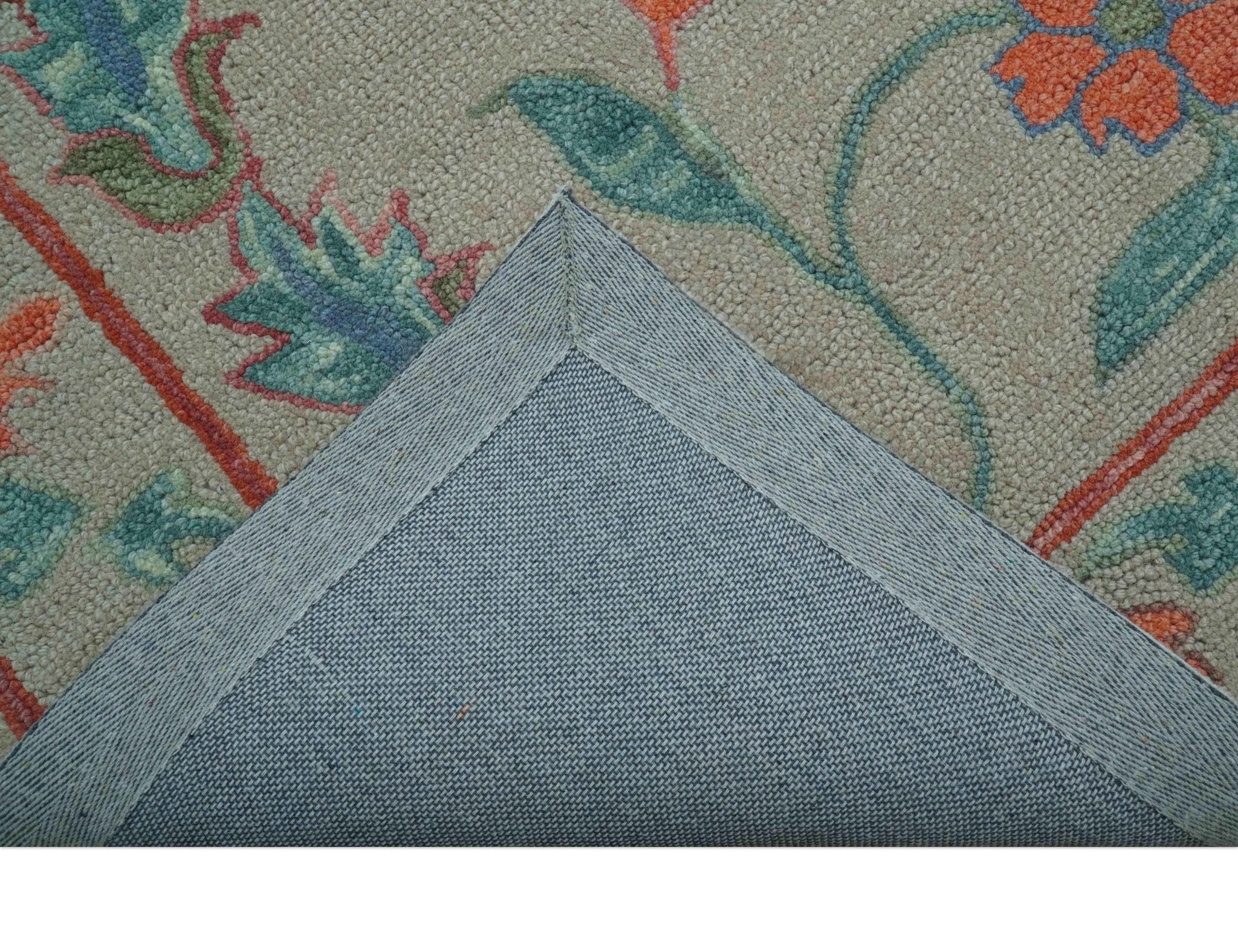 Custom Made Oriental Uzbek Design Floral Beige Hand Tufted Wool Area Rug - Image 5