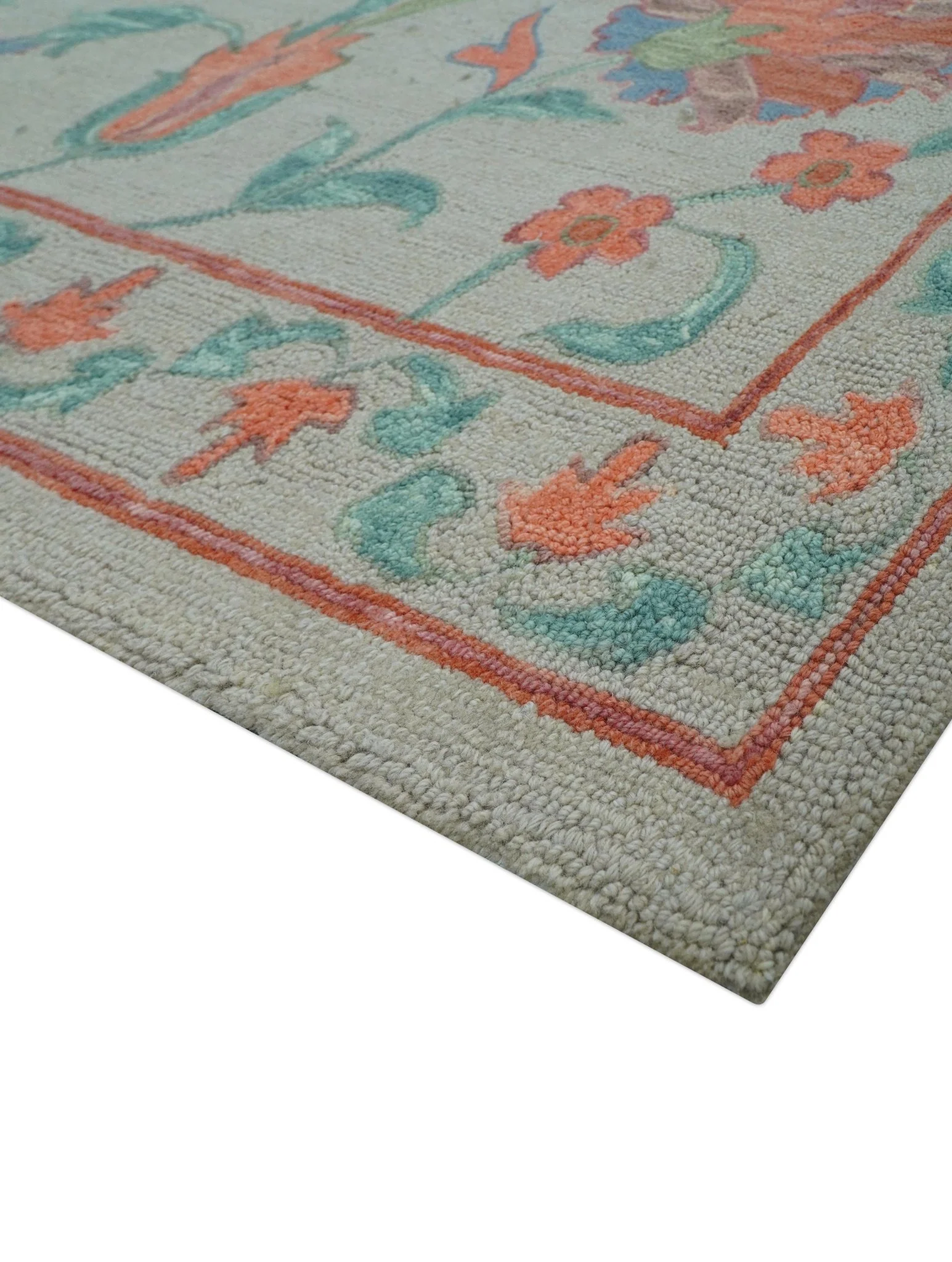 Custom Made Oriental Uzbek Design Floral Beige Hand Tufted Wool Area Rug - Image 6
