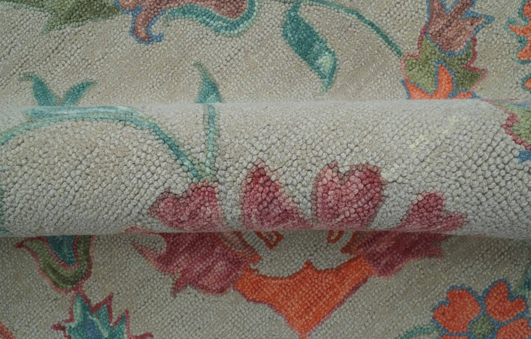 Custom Made Oriental Uzbek Design Floral Beige Hand Tufted Wool Area Rug - Image 8