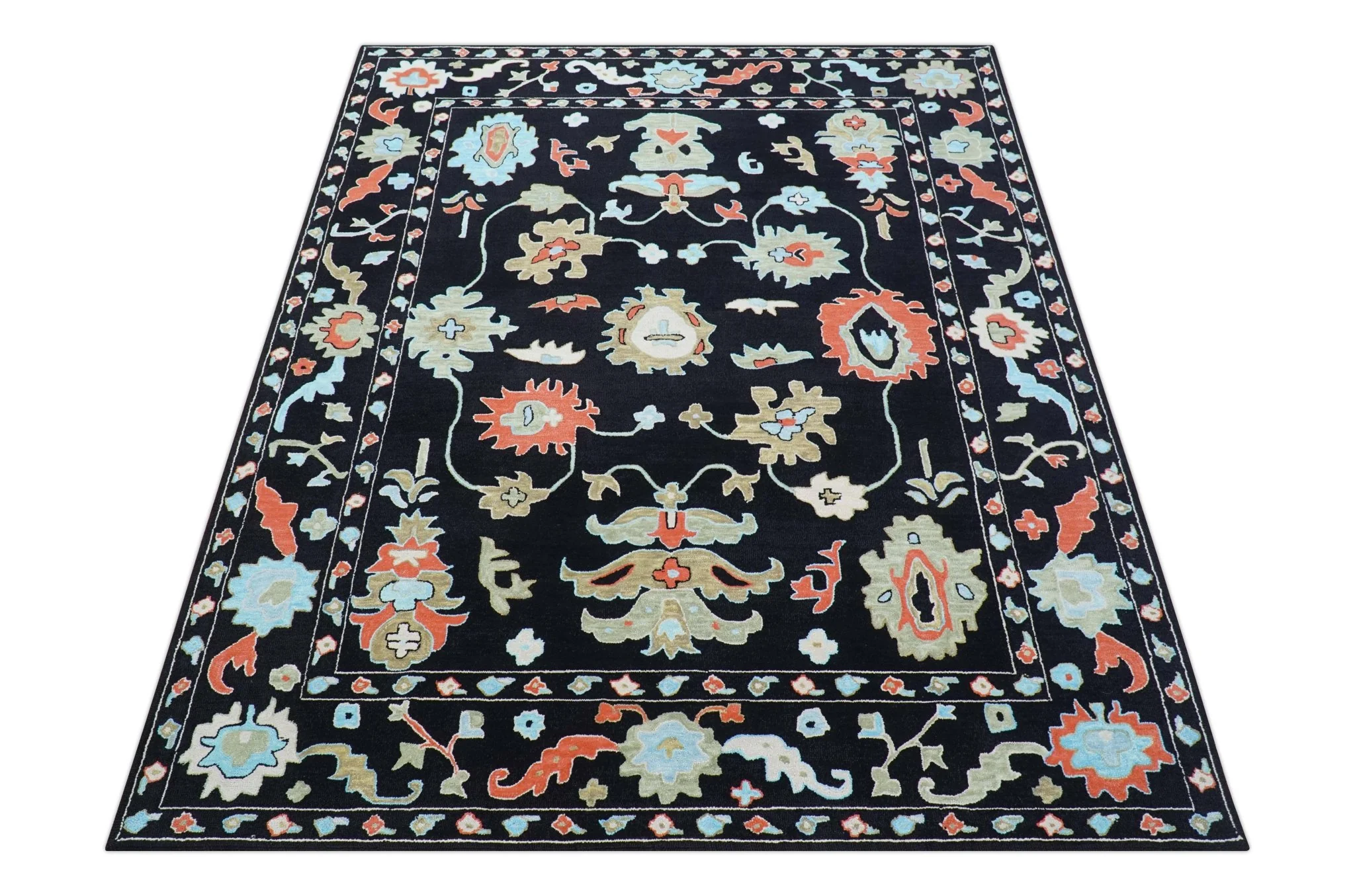 Azure Custom Made Traditional Oushak Black Hand Tufted Wool Rug - Image 10