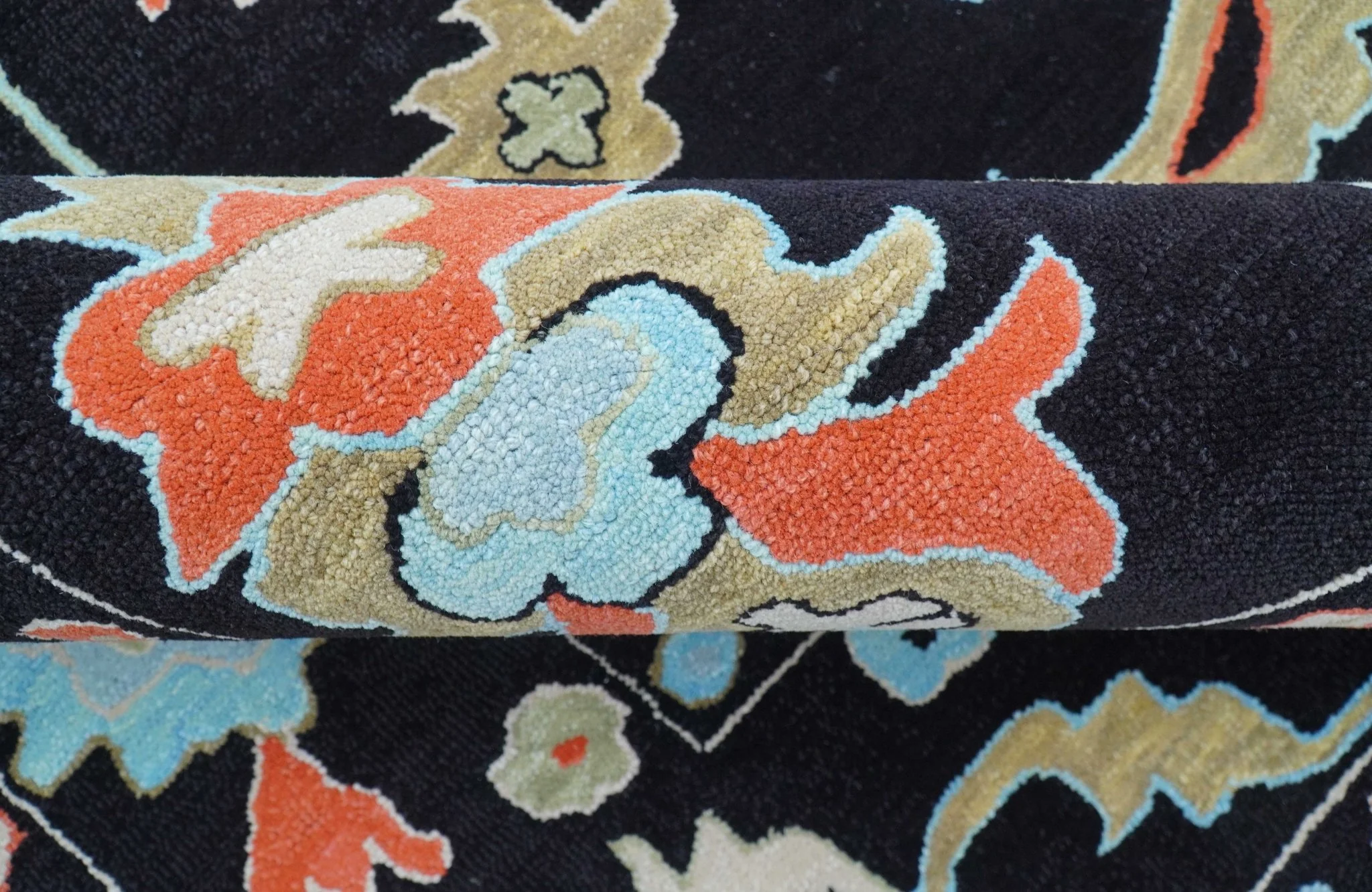 Azure Custom Made Traditional Oushak Black Hand Tufted Wool Rug - Image 5