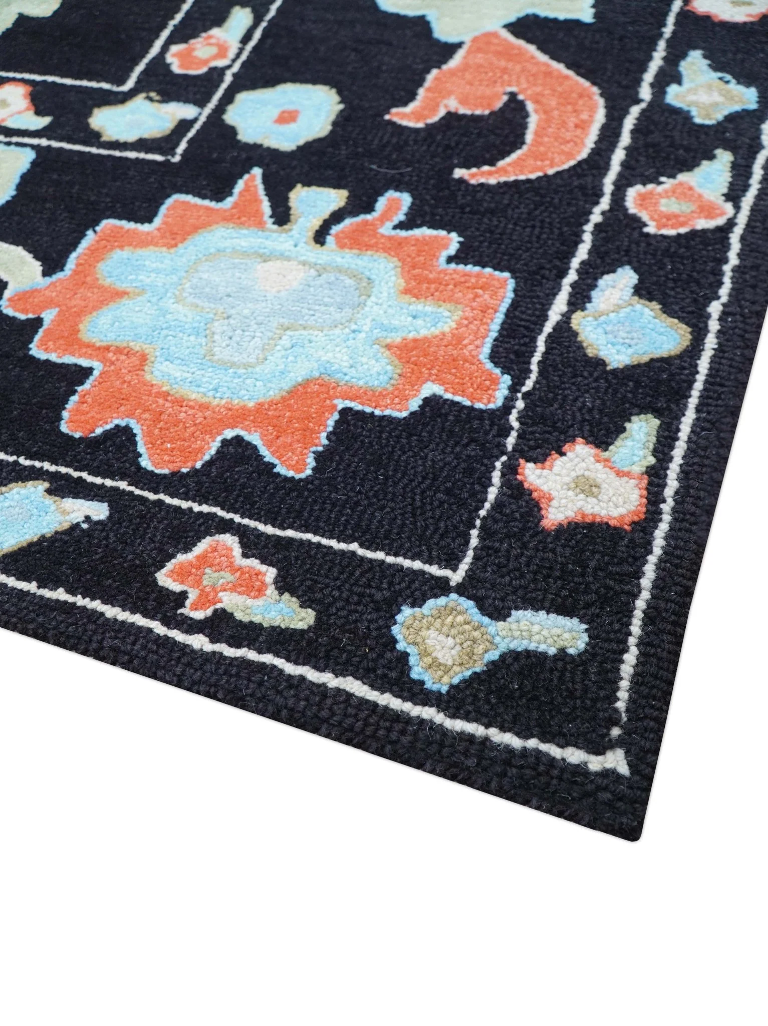 Azure Custom Made Traditional Oushak Black Hand Tufted Wool Rug - Image 6