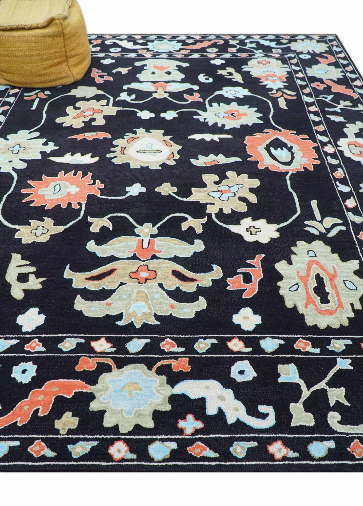 Azure Custom Made Traditional Oushak Black Hand Tufted Wool Rug - Image 9
