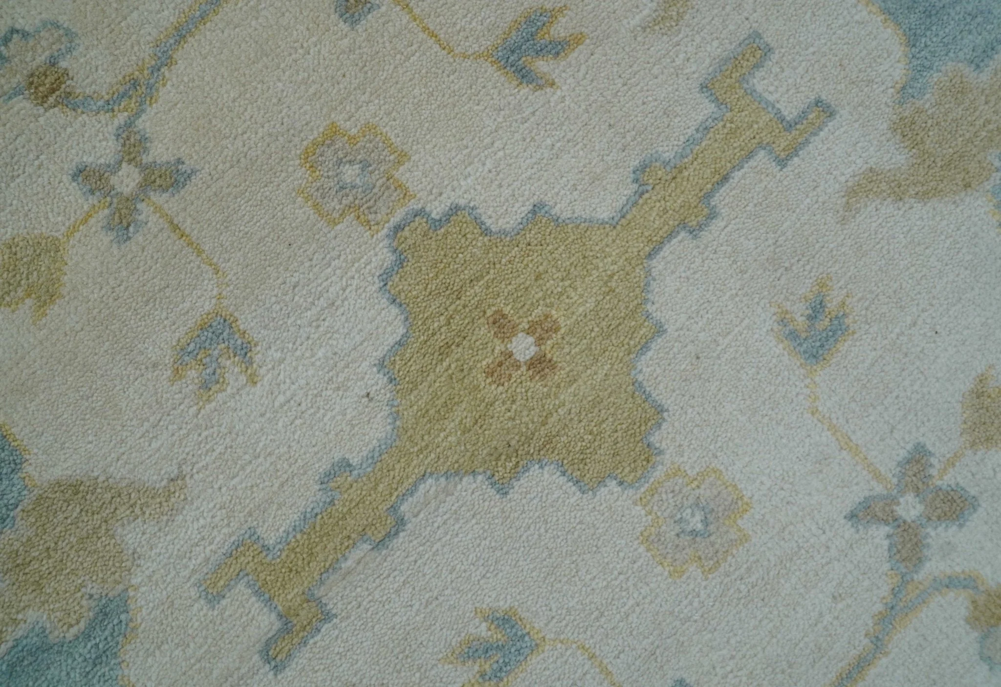 Custom Made Traditional Oushak Beige And Blue Hand Knotted Wool Rug - Image 3