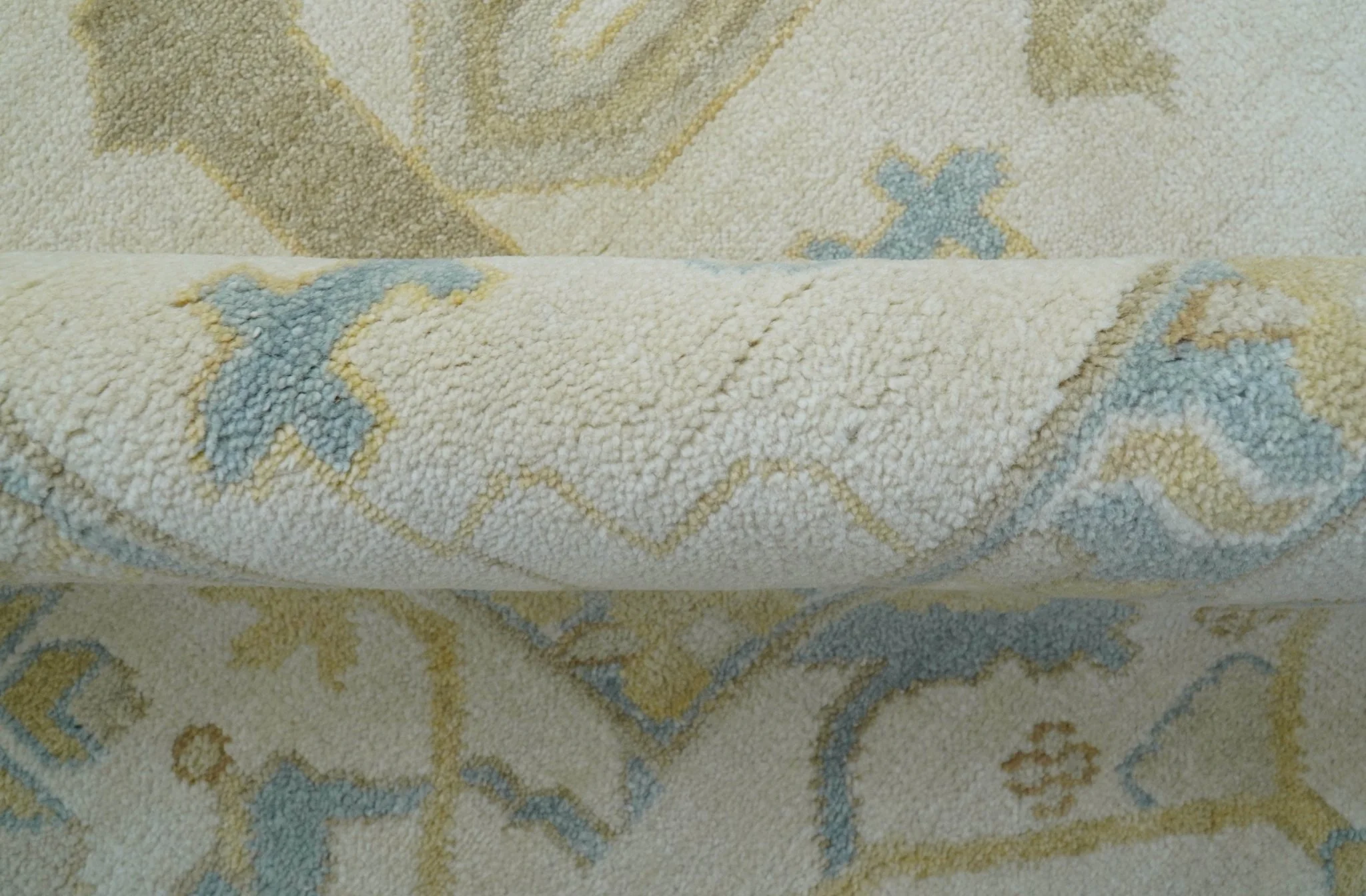 Custom Made Traditional Oushak Beige And Blue Hand Knotted Wool Rug - Image 8
