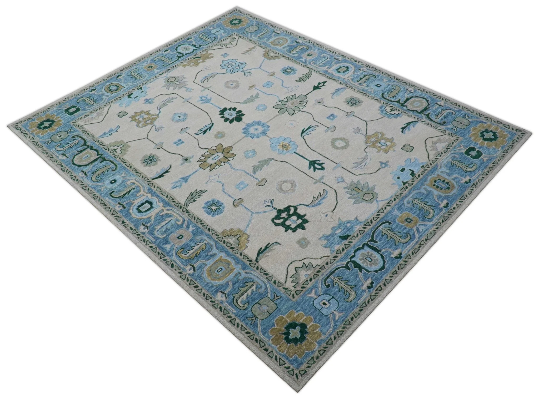 Allure Custom Made Traditional Oushak Beige And Blue Hand Tufted Wool Rug - Image 10