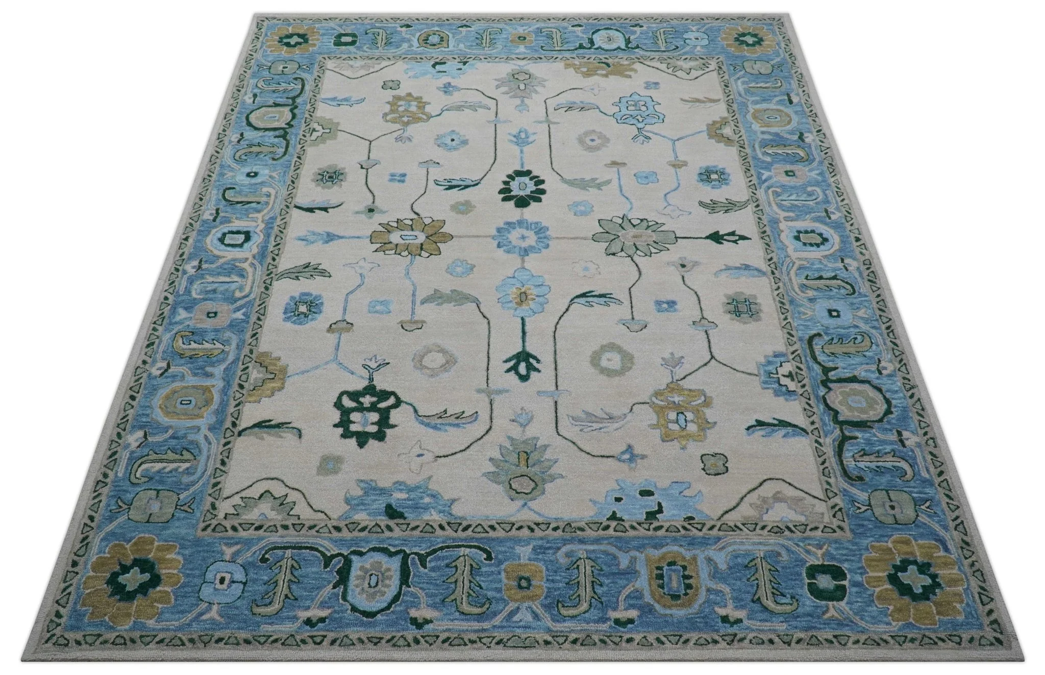 Allure Custom Made Traditional Oushak Beige And Blue Hand Tufted Wool Rug - Image 11