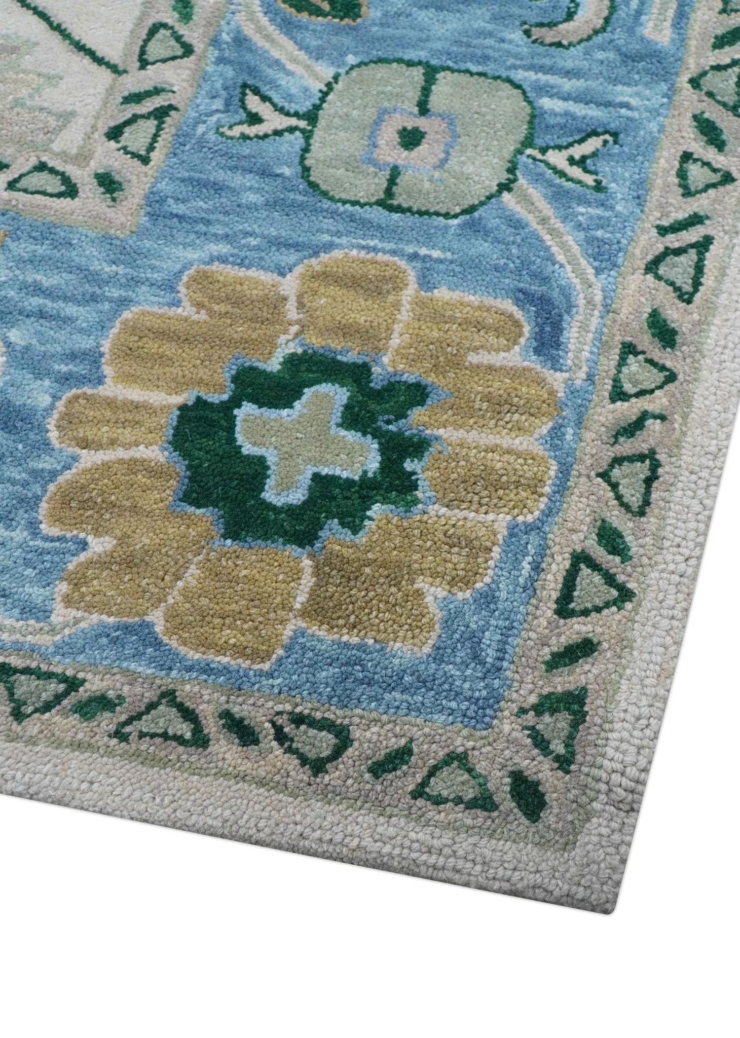 Allure Custom Made Traditional Oushak Beige And Blue Hand Tufted Wool Rug - Image 3