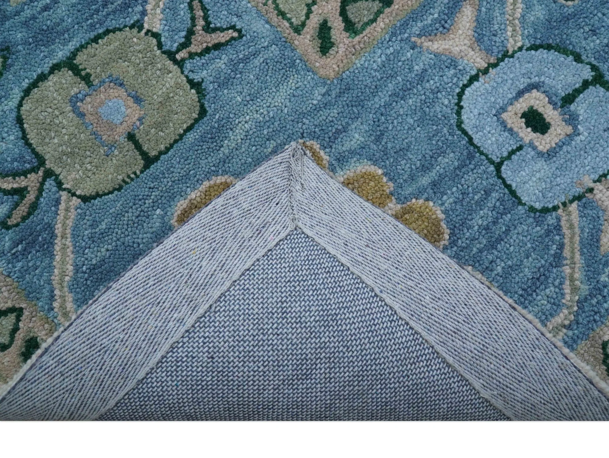 Allure Custom Made Traditional Oushak Beige And Blue Hand Tufted Wool Rug - Image 4