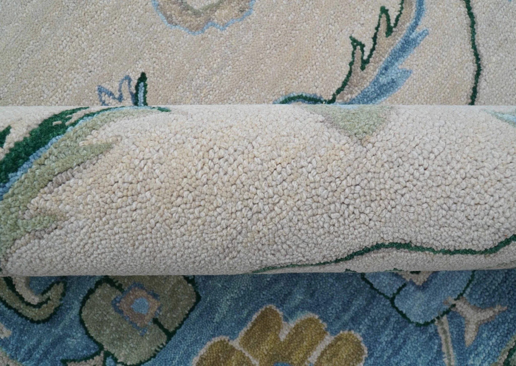 Allure Custom Made Traditional Oushak Beige And Blue Hand Tufted Wool Rug - Image 6