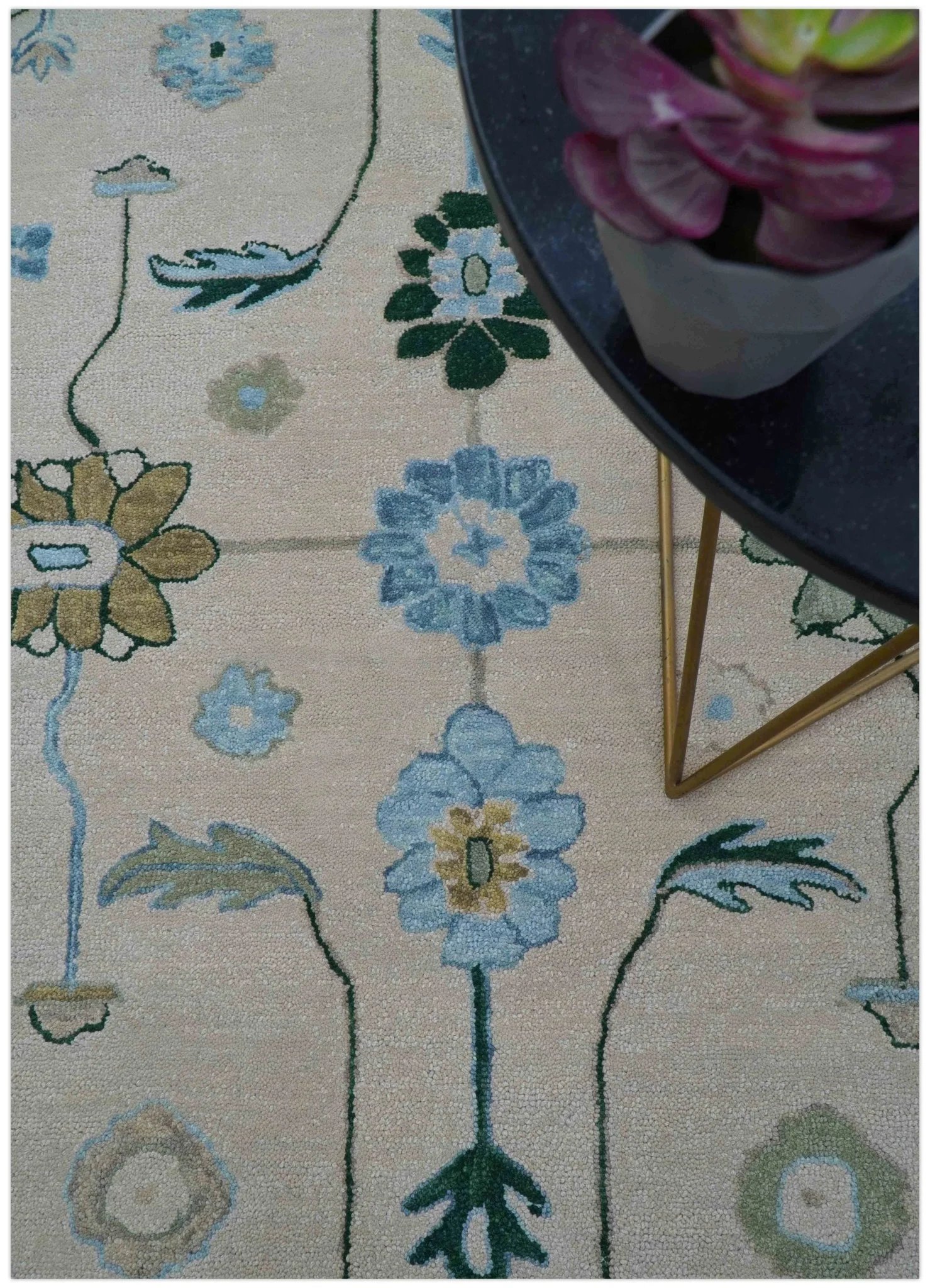 Allure Custom Made Traditional Oushak Beige And Blue Hand Tufted Wool Rug - Image 8