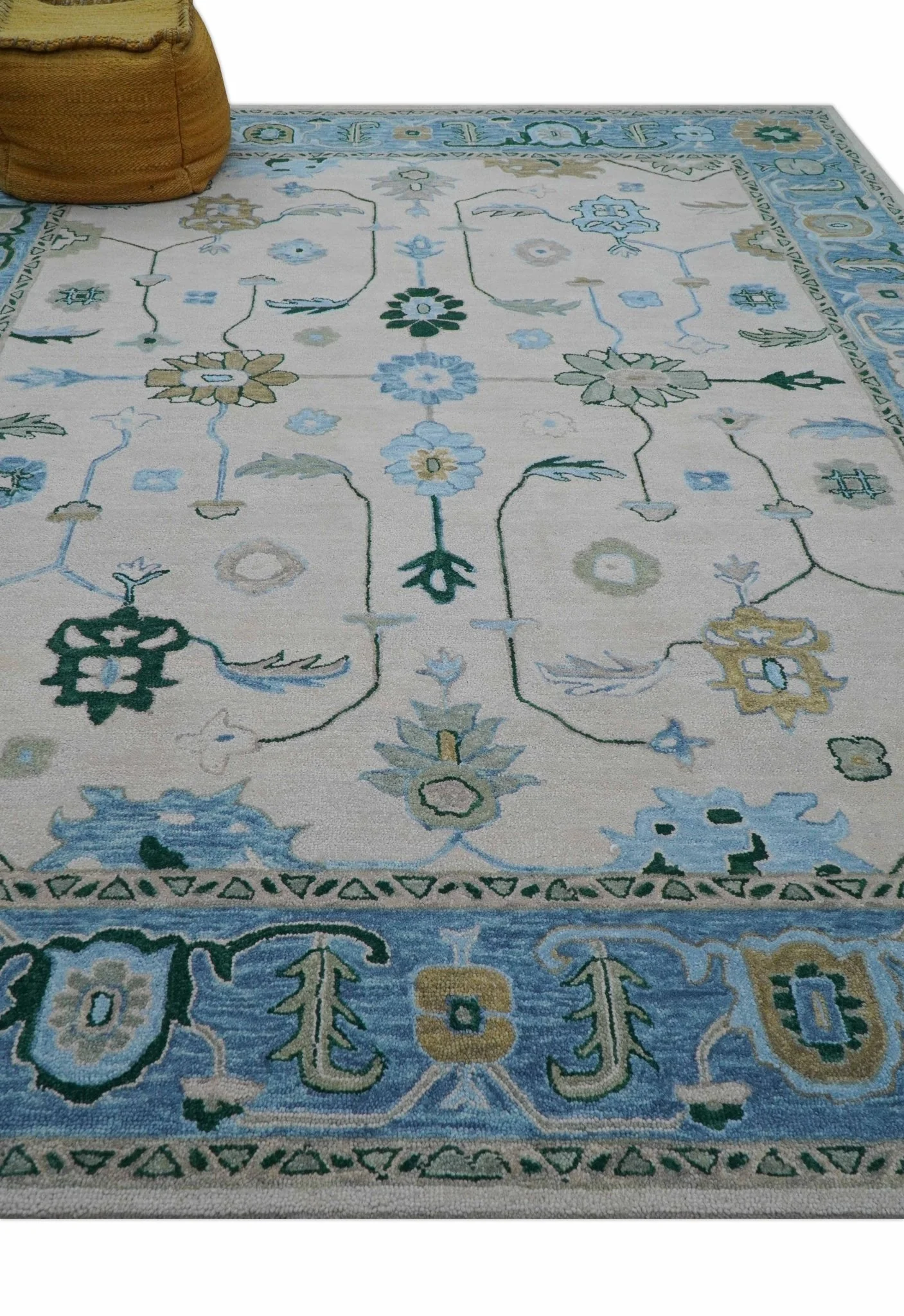 Allure Custom Made Traditional Oushak Beige And Blue Hand Tufted Wool Rug - Image 9