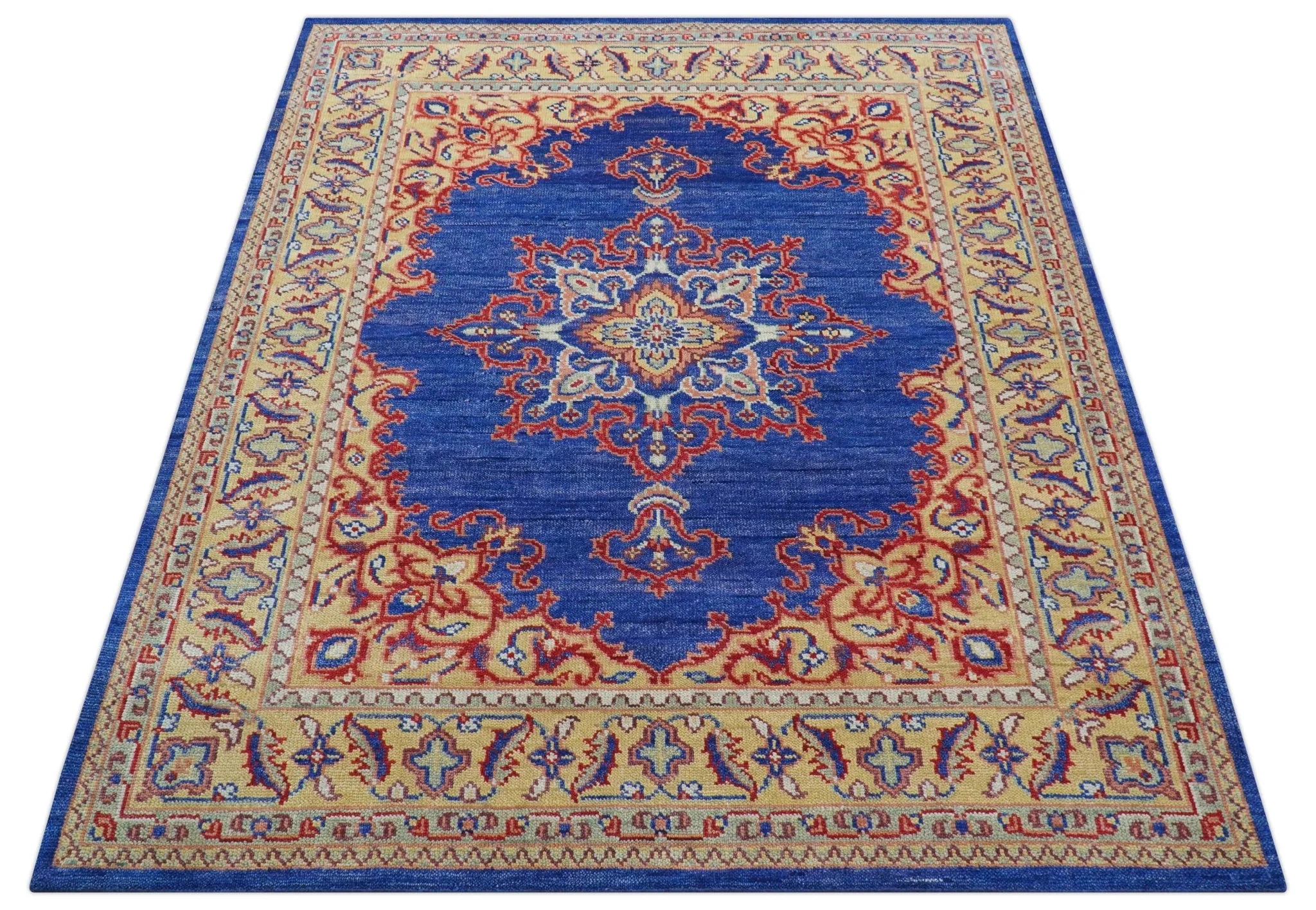 Isfahan Custom Made Traditional Blue And Beige Hand Knotted Wool Rug - Image 11