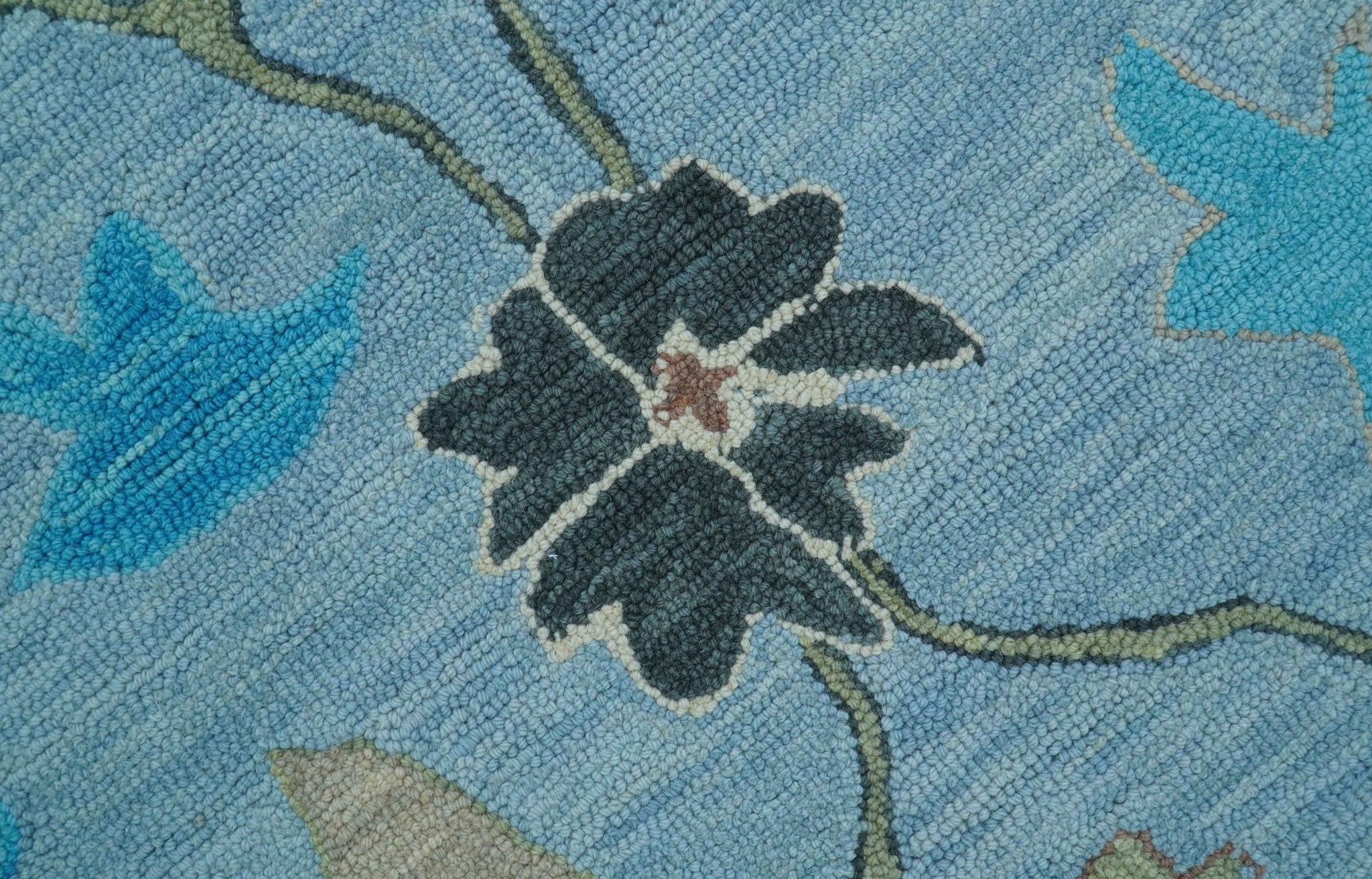 Custom Made Traditional Oushak Blue And Beige Hand Tufted Wool Area Rug - Image 5