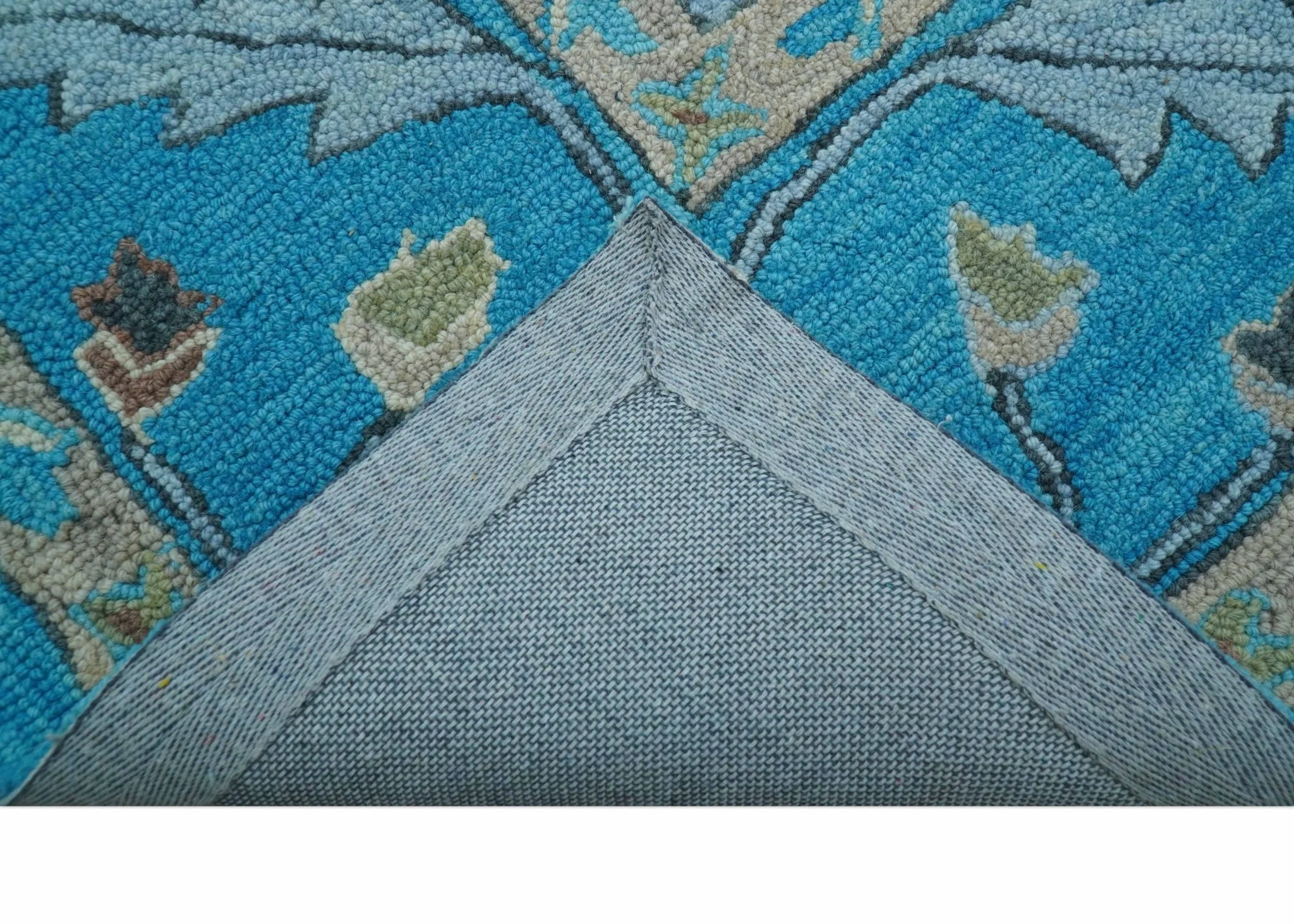 Custom Made Traditional Oushak Blue And Beige Hand Tufted Wool Area Rug - Image 7