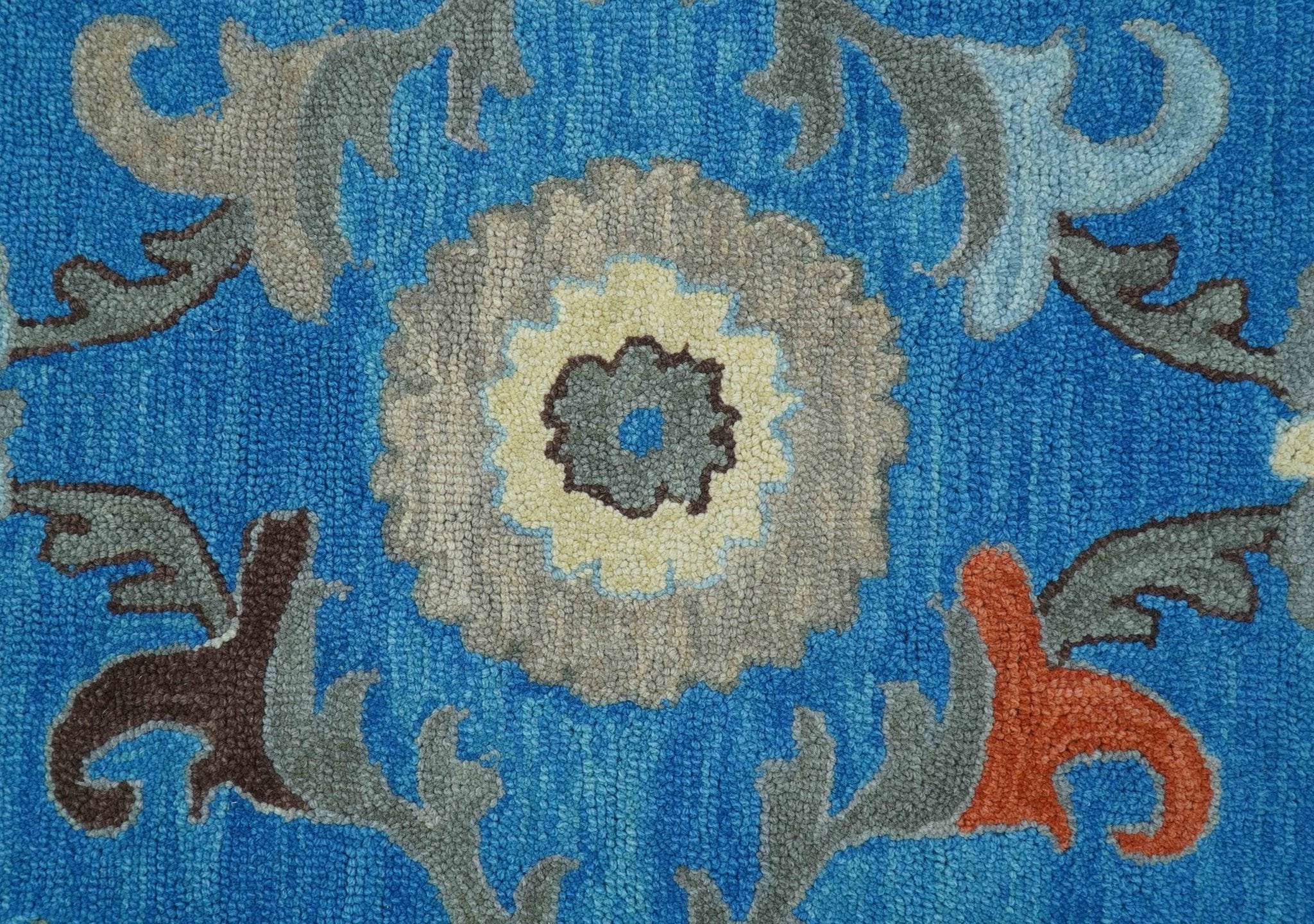 Custom Made Traditional Oushak Blue And Beige Hand Tufted Wool Rug - Image 5