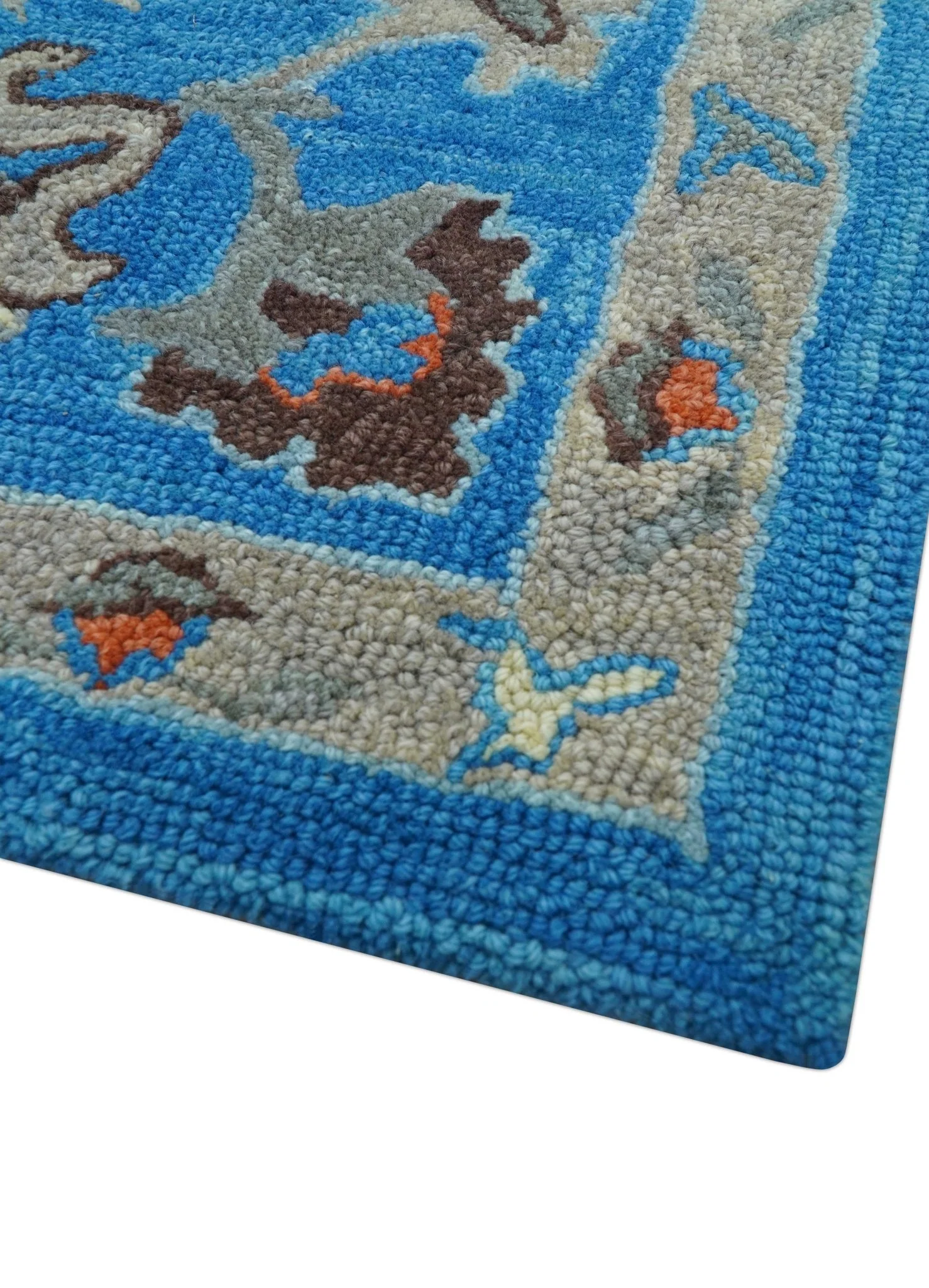 Custom Made Traditional Oushak Blue And Beige Hand Tufted Wool Rug - Image 9