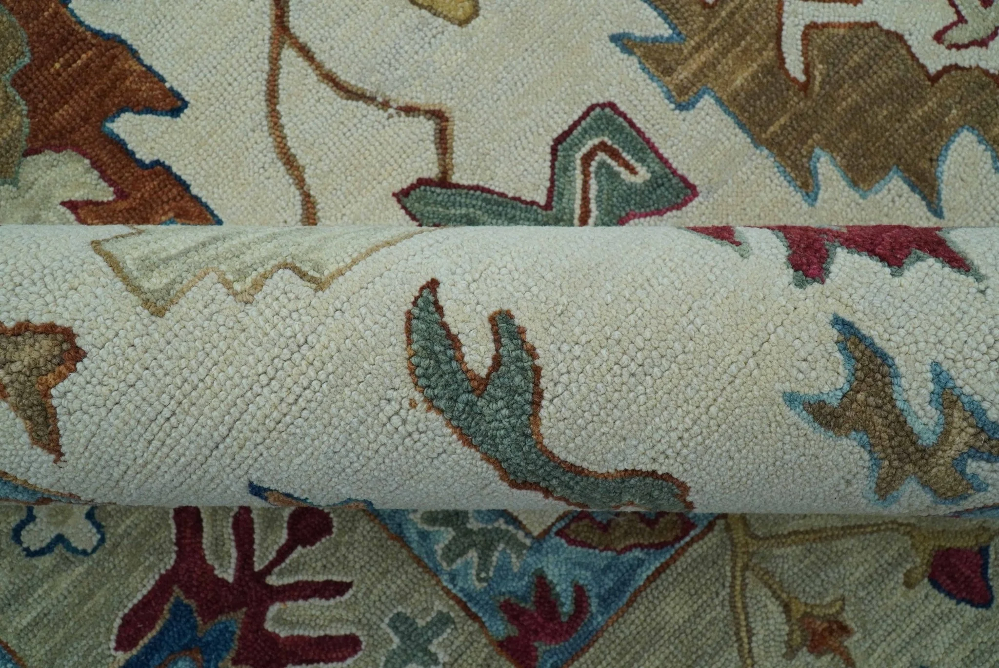 Custom Made Traditional Oushak Blue And Beige Hand Tufted Wool Rug - Image 6