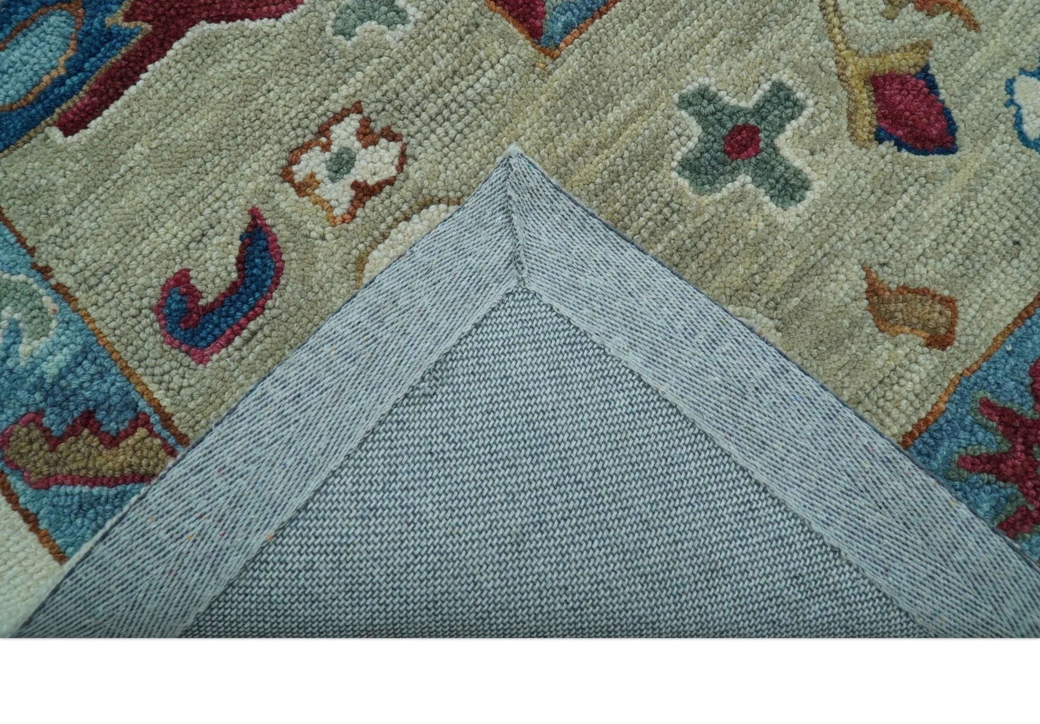 Custom Made Traditional Oushak Blue And Beige Hand Tufted Wool Rug - Image 7