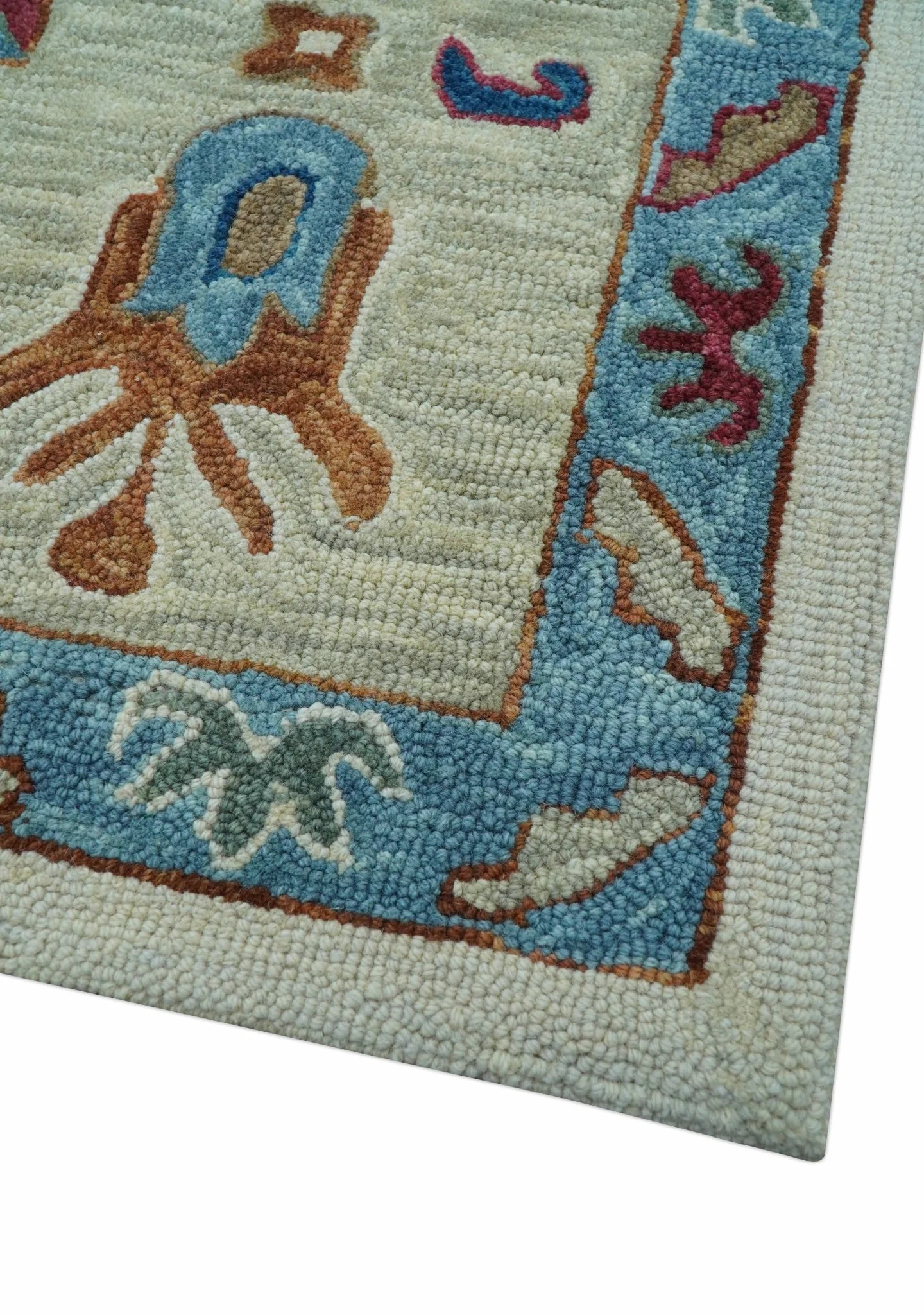 Custom Made Traditional Oushak Blue And Beige Hand Tufted Wool Rug - Image 9