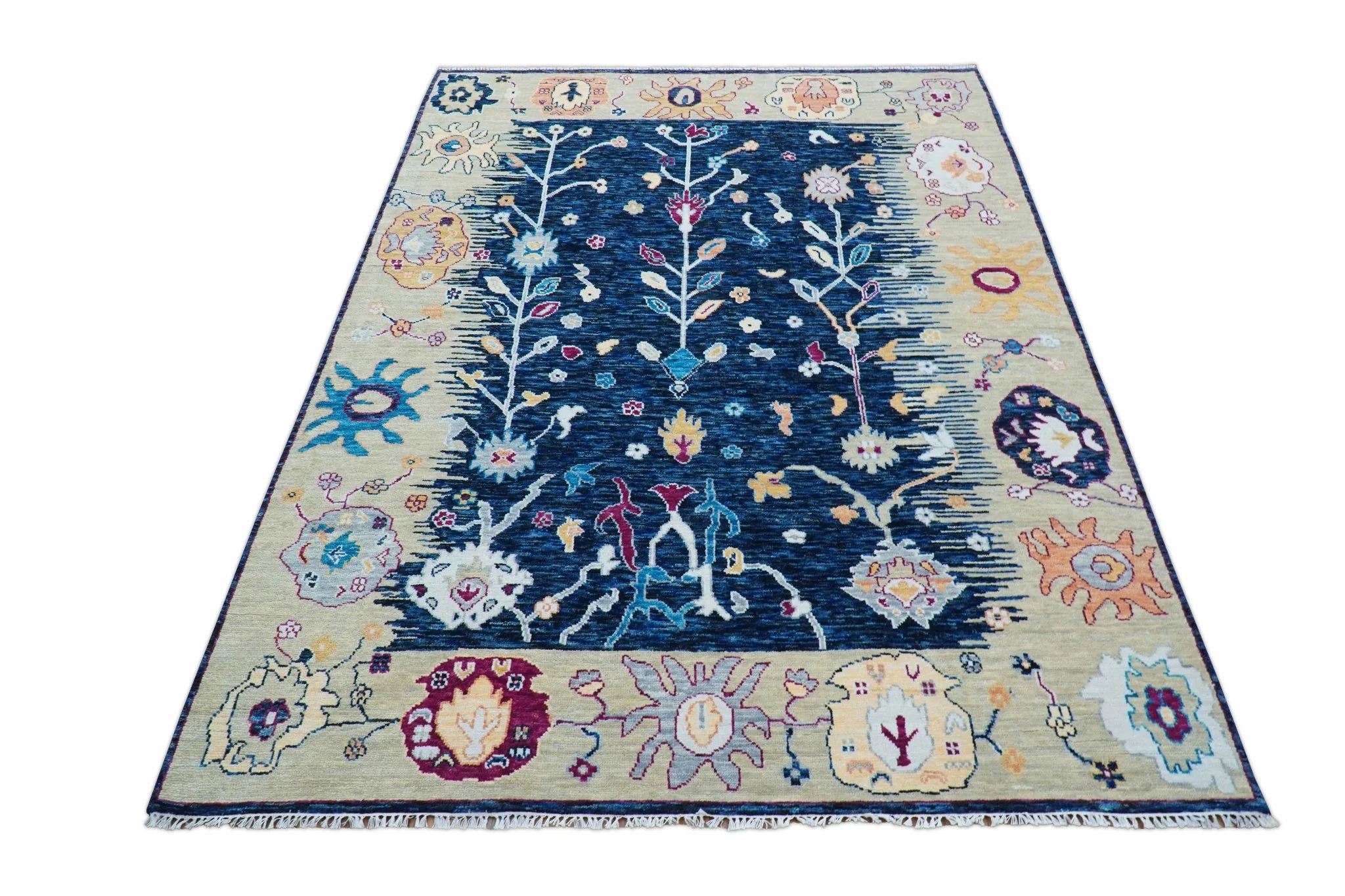Custom Made Traditional Oushak Blue And Ivory Hand Knotted Wool Rug - Image 10