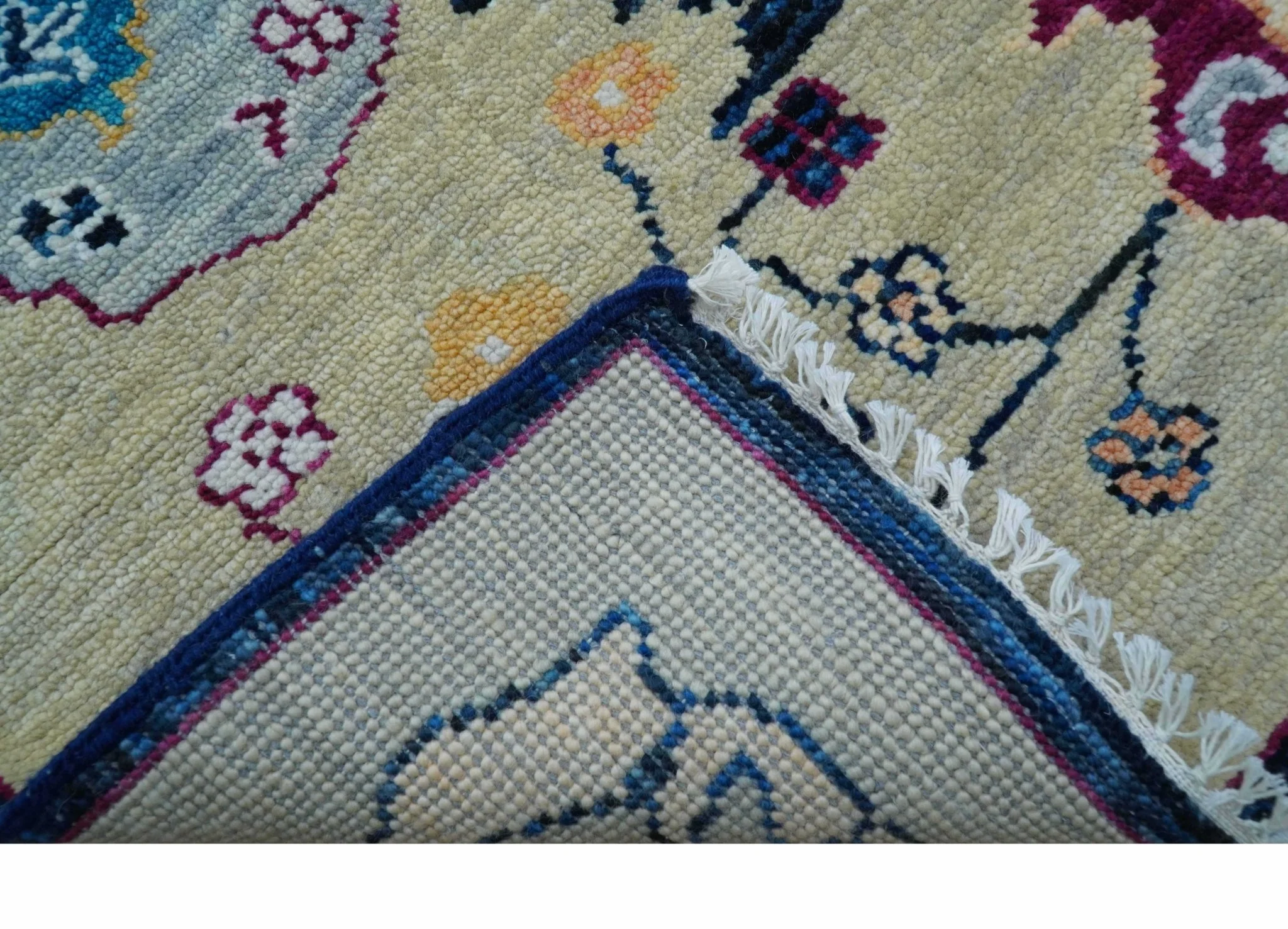 Custom Made Traditional Oushak Blue And Ivory Hand Knotted Wool Rug - Image 3