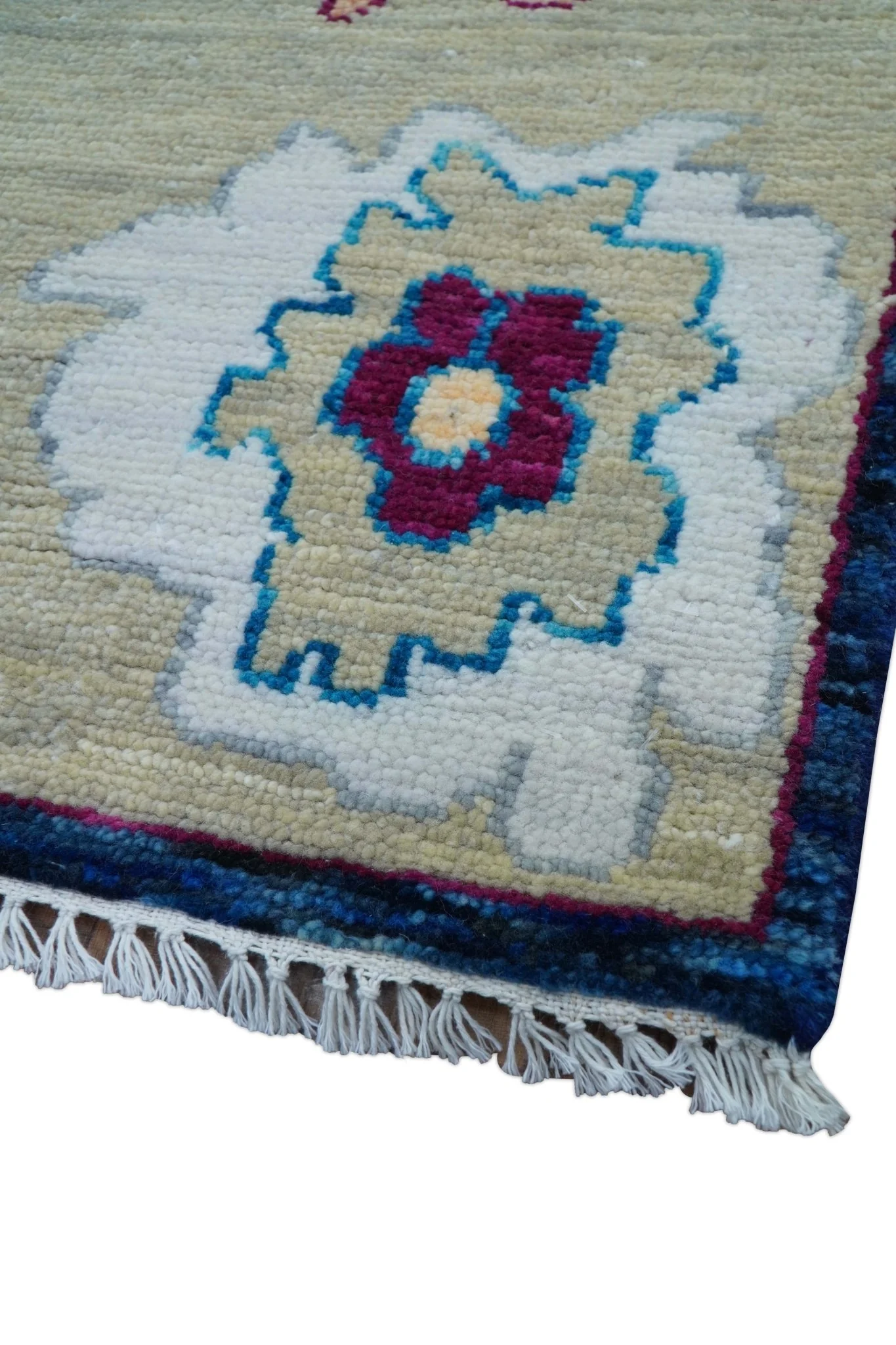 Custom Made Traditional Oushak Blue And Ivory Hand Knotted Wool Rug - Image 4