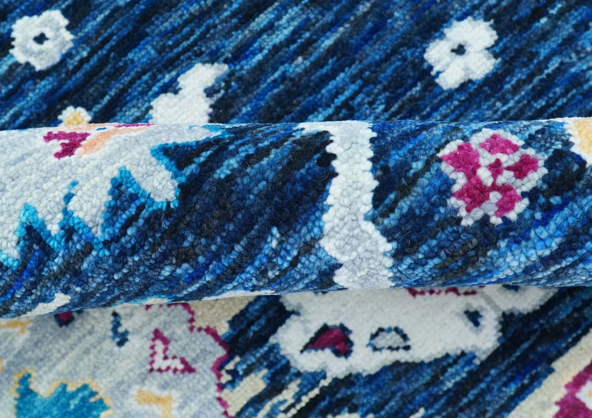 Custom Made Traditional Oushak Blue And Ivory Hand Knotted Wool Rug - Image 6