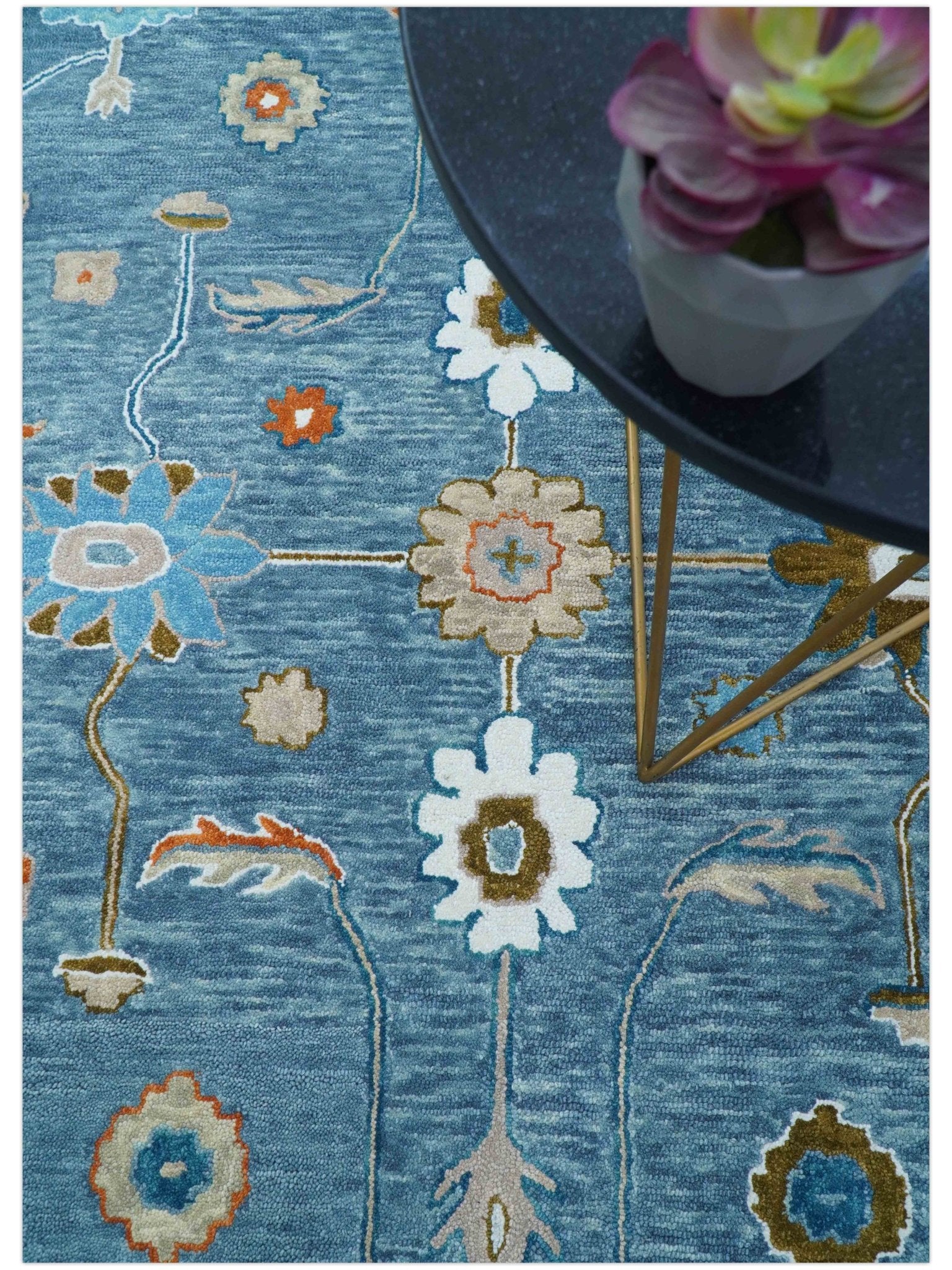 Allure Custom Made Modern Oushak Blue And Ivory Hand Tufted Wool Rug - Image 3
