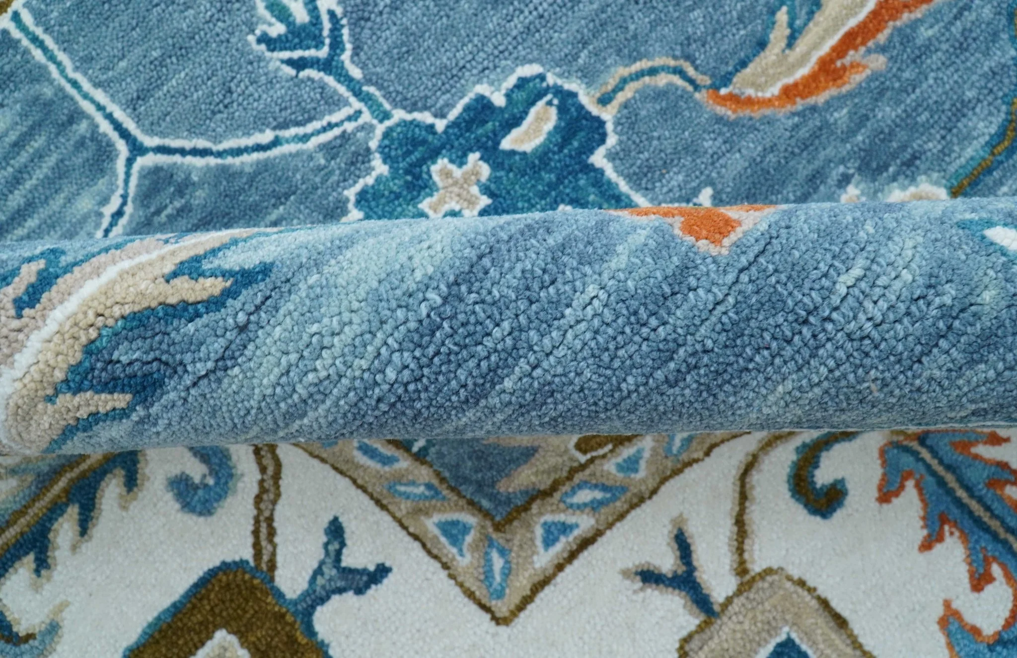 Allure Custom Made Modern Oushak Blue And Ivory Hand Tufted Wool Rug - Image 5