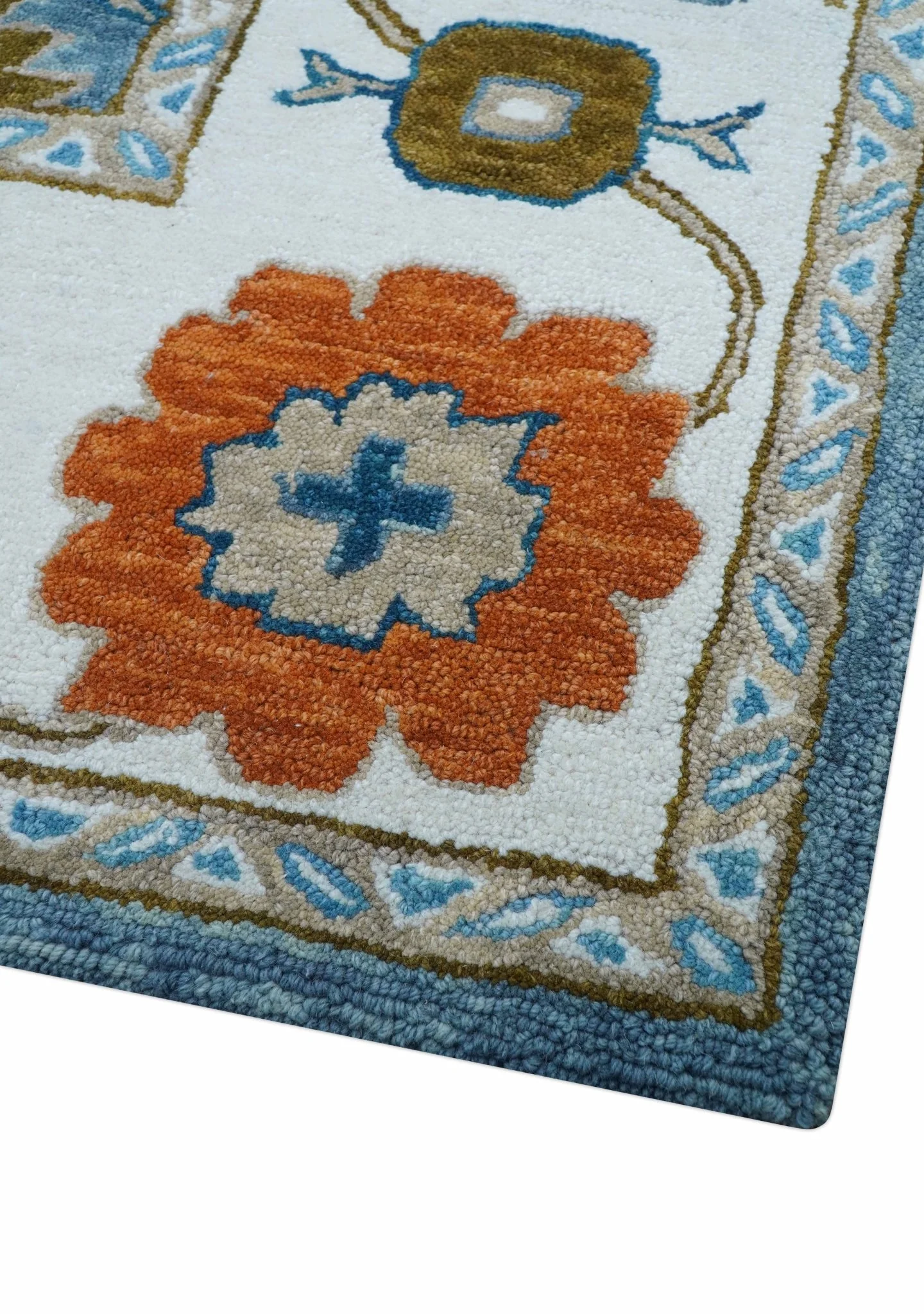 Allure Custom Made Modern Oushak Blue And Ivory Hand Tufted Wool Rug - Image 8
