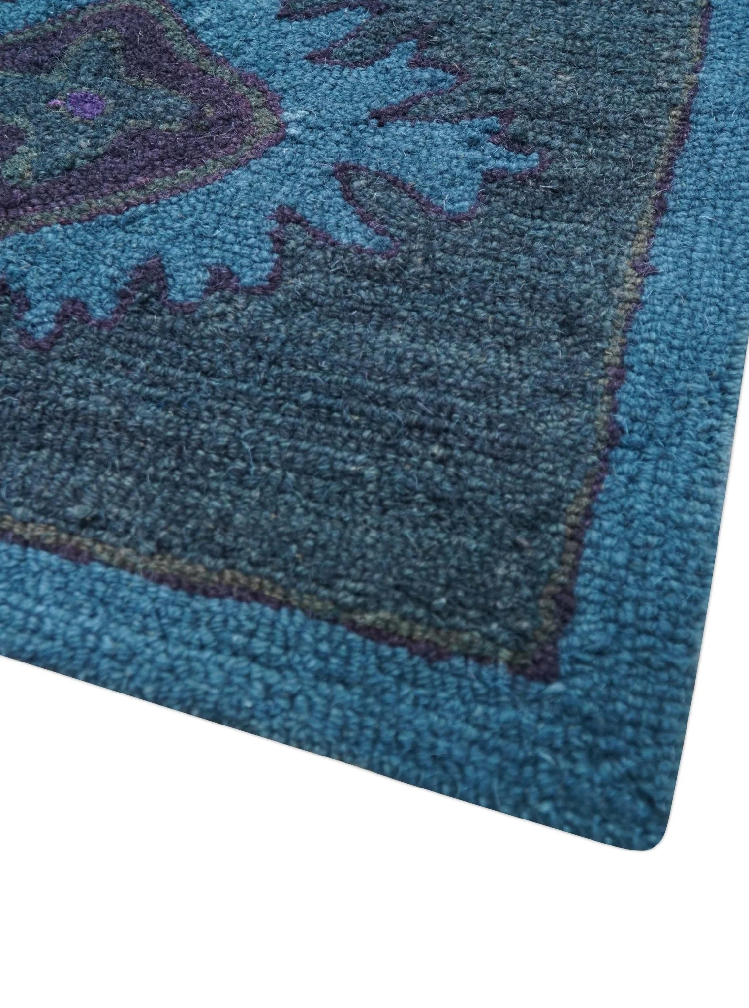 Jewel Custom Made Traditional Overdyed Blue Hand Tufted Wool Rug - Image 10